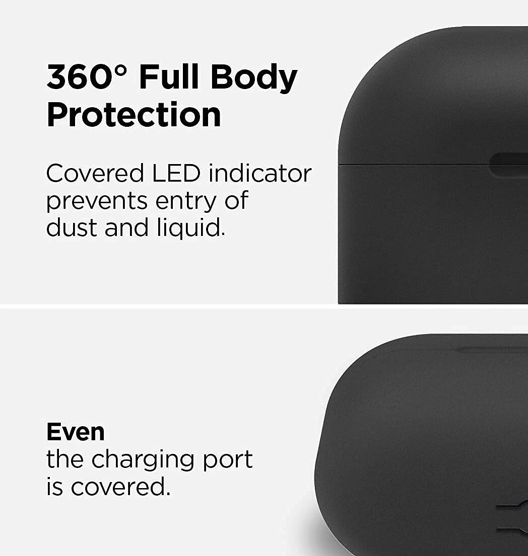 Sounce AirPods Pro Case, Soft Silicone Skin Case Cover Shock-Absorbing Protective Case with Keychain Compatible with AirPods Pro [Front LED Visible] (Black)