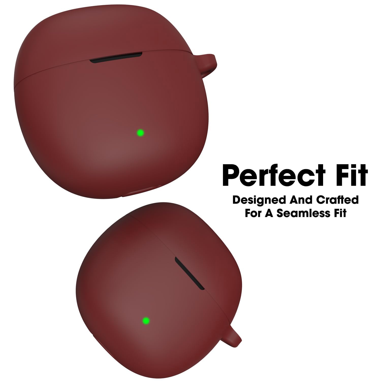 Sounce Portable Silicone Case Scratch-Resistant, 360® Full Protection, Carabiner Clip Compatible with Keychain for Boat Airdopes Atom 81 Full Protection Shockproof Cover Anti Fall Anti Dust (Maroon)