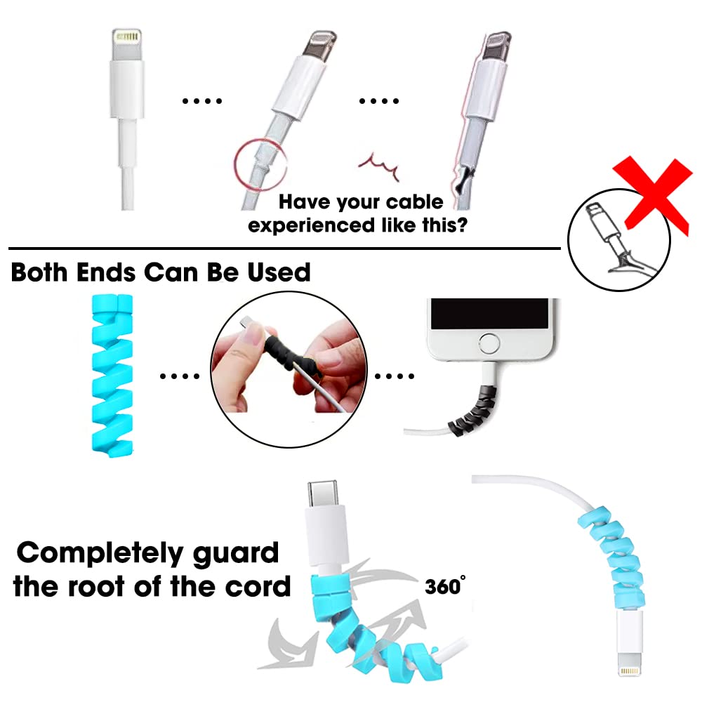 Sounce Spiral Charger 12 Pcs Cable Protector Data Cable Saver Charging Cord Protective Cable Cover Headphone MacBook Laptop Earphone Cell Phone Set of 3