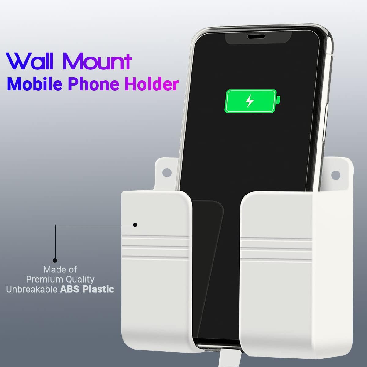 Sounce Wall Mount Mobile Holder Storage Case for TV/AC Remote, Wall Mounted Mobile Stand, Multi Purpose Stand with Hole for Phone Charging (White) (Pack of 2)