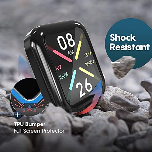 Sounce Watch Case Compatible with ‎Noise Colorfit Pulse Go Buzz Tempered Glass Screen Protector, HD Clear Touch Sensitive Ultra-Thin TPU Protective Cover (Black)