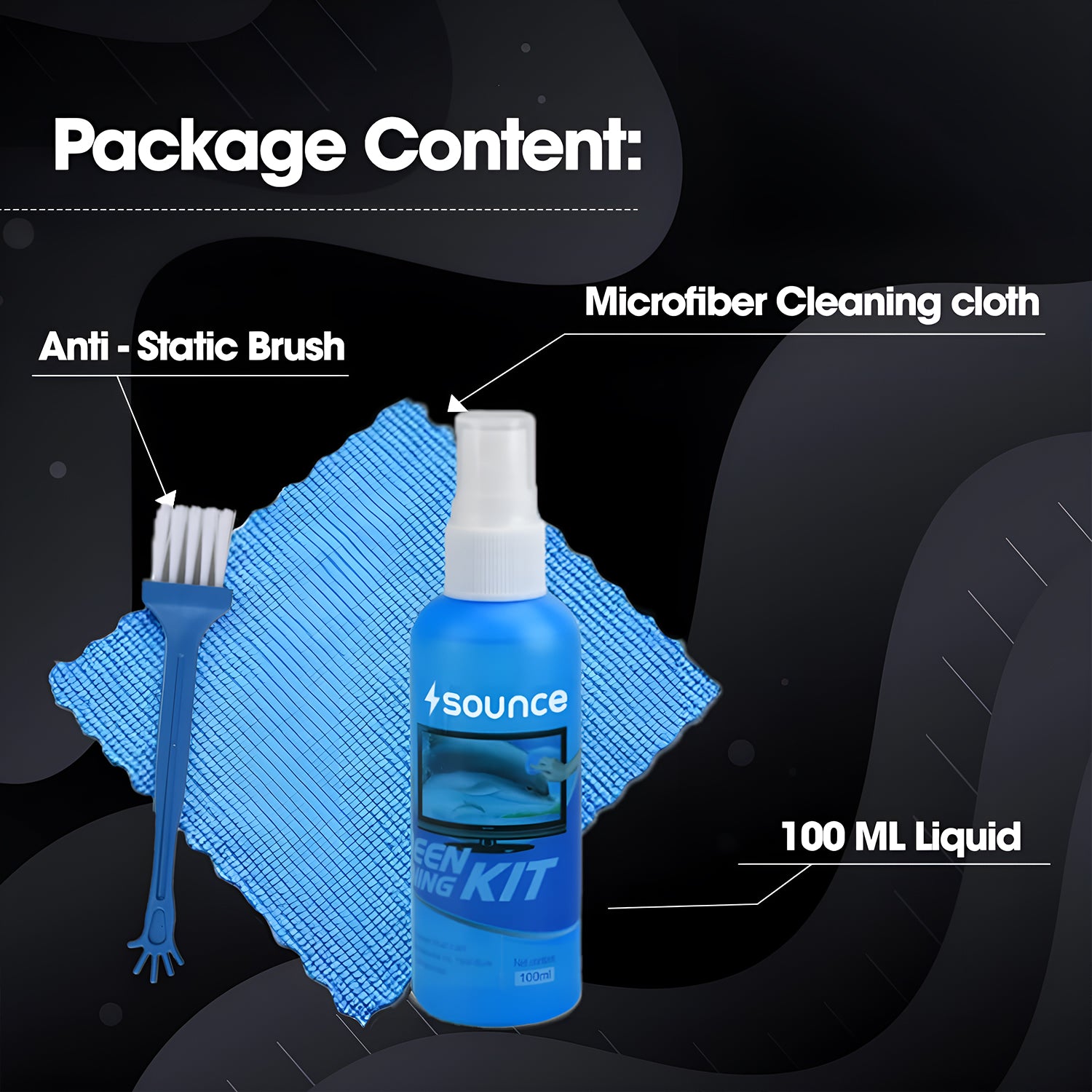 Sounce 3-in-1 Screen Cleaning Kit | 100ml with Microfiber & Brush