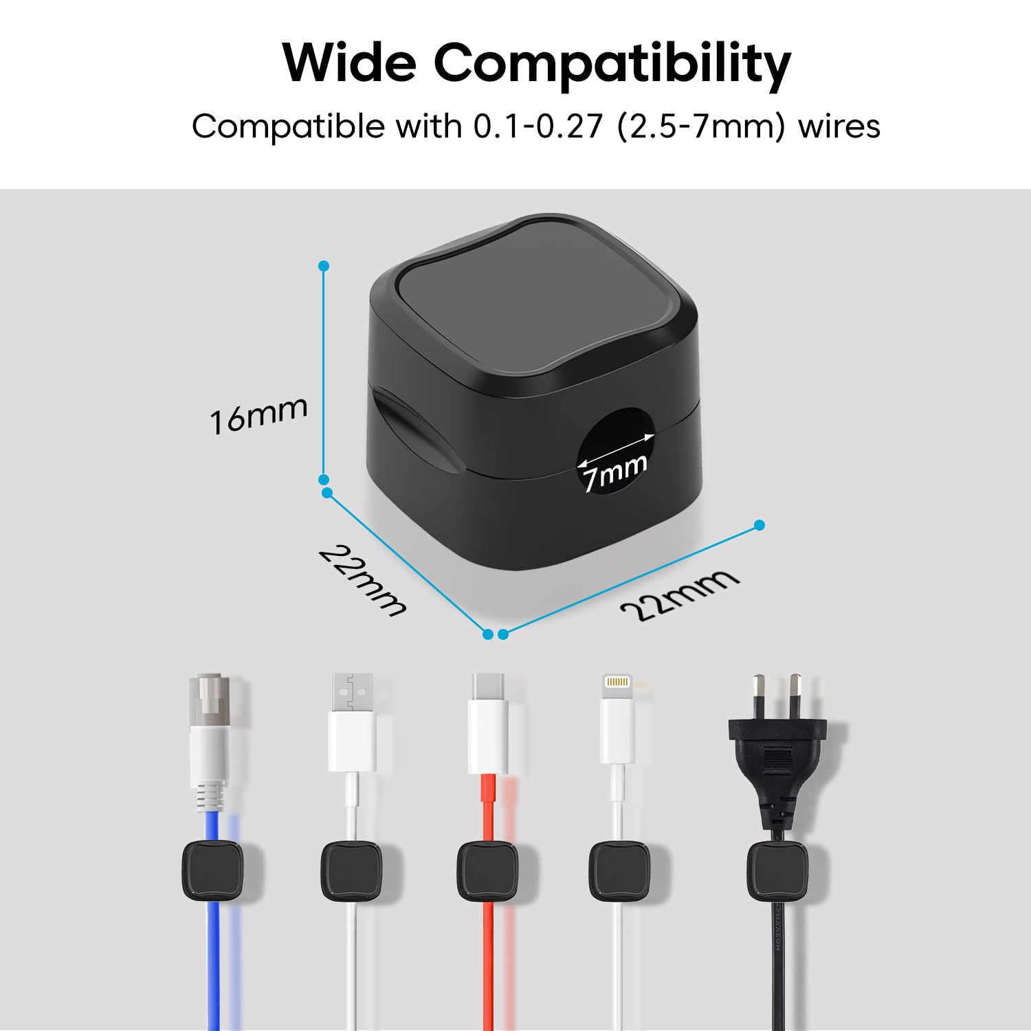 Sounce Self-Adhesive Cable Clips for Cord Management – Multipurpose Wire Organizers for Desk, Car, Home, and Office Use – Ideal for USB, Charger & Power Cables – Pack of 6, Black