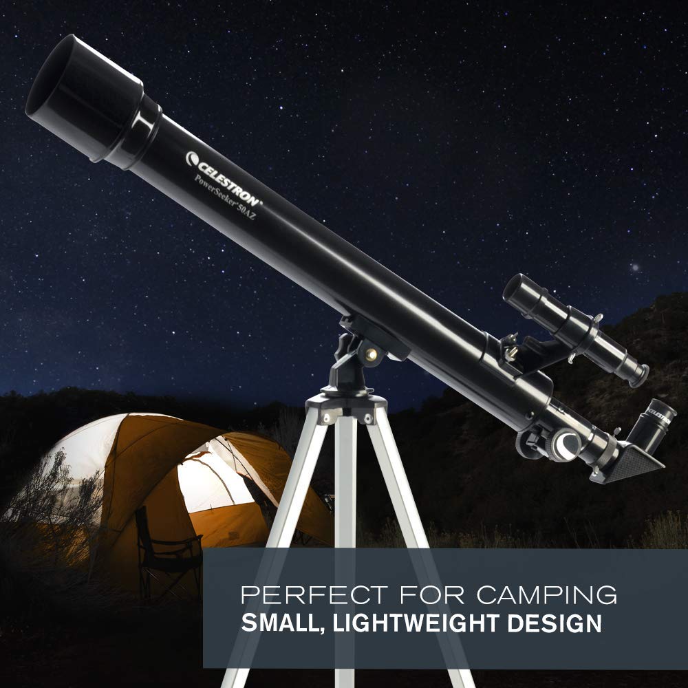 Celes-tron PowerSeeker 50AZ Telescope – Manual Alt-Azimuth Refractor Telescope for Beginners with Bonus Astronomy Software – Compact & Portable – 50mm Aperture