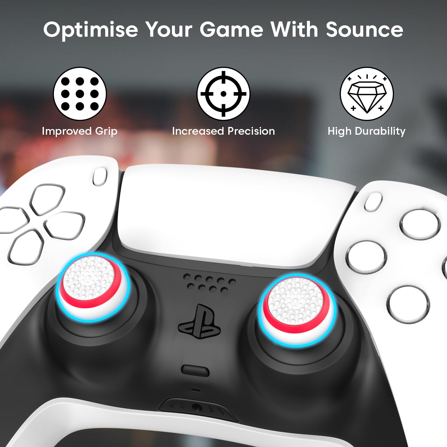 Sounce 8 Pcs Controller Thumb Grips for PS5/PS4/Xbox One/360/Switch – Anti-Slip Joystick Caps for PS5 Remote Controller & Gamepads, Soft Silicone Thumb Stick Covers for Enhanced Grip & Protection