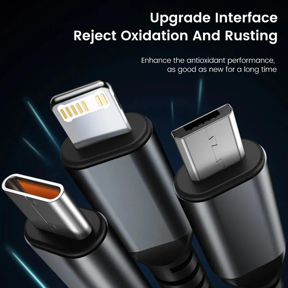 Sounce 120W 3-in-1 USB Fast Charging Cable | 6A Output | USB 3.0 with Type-C, Micro USB & Lightning Connectors | 1.2m Long | High-Speed Data Transfer for Phones, Tablets & Laptops