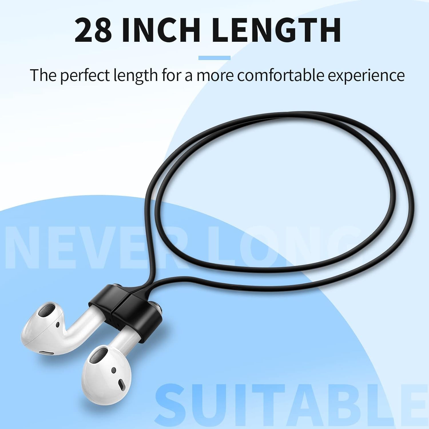 Sounce Anti-Lost Magnetic String Silicone Cable Strap for Apple Airpods 3rd Gen, Airpods 1 & 2, Airpods Pro Soft Neck Rope Cord - Black
