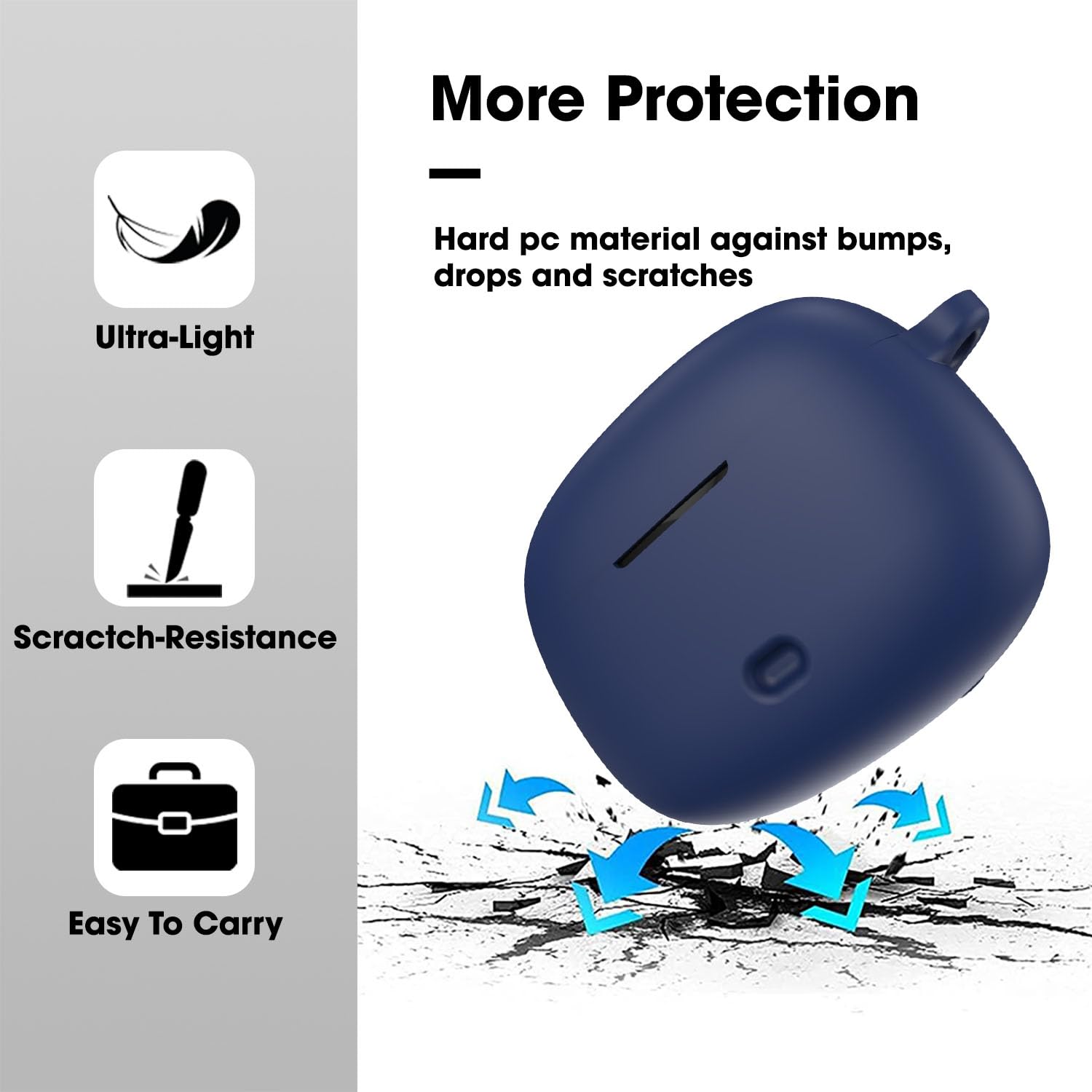Sounce Earphone Case Cover Compatible for Boat Nirvana Ion, Soft Silicone Skin Case Cover Shock-Absorbing Protective Case with Keychain [Front LED Visible](Blue)