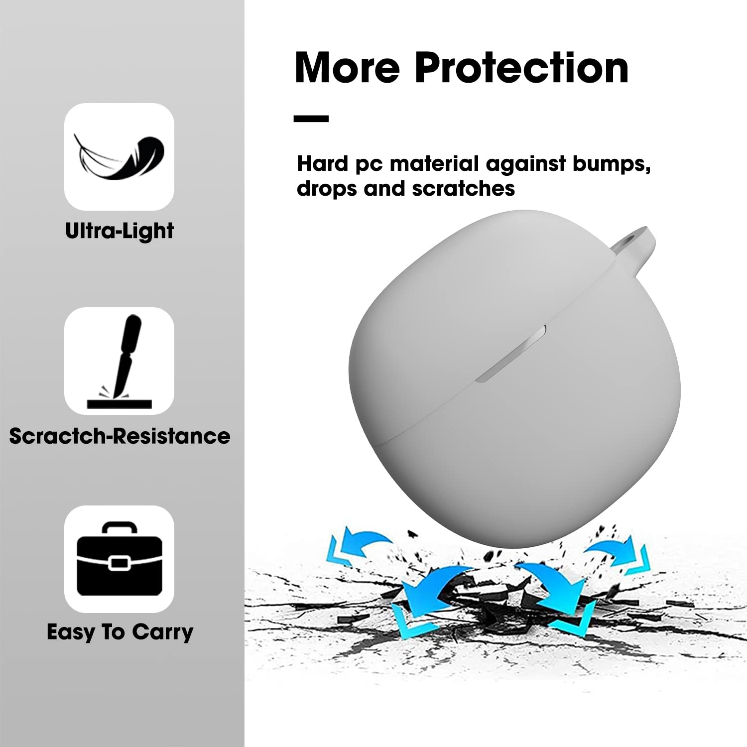 Sounce Portable Silicone Case Scratch-Resistant, 360® Full Protection, Carabiner Clip Compatible with Keychain for Boat Airdopes Atom 81 Full Protection Shockproof Cover Anti Fall Anti Dust (Grey)