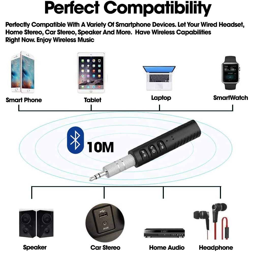 Sounce Bluetooth 5.0 Receiver for Car, Noise Cancelling Bluetooth AUX Adapter, Bluetooth Music Receiver for Home Stereo/Wired Headphones/Hands-Free Call, 16H Battery Life