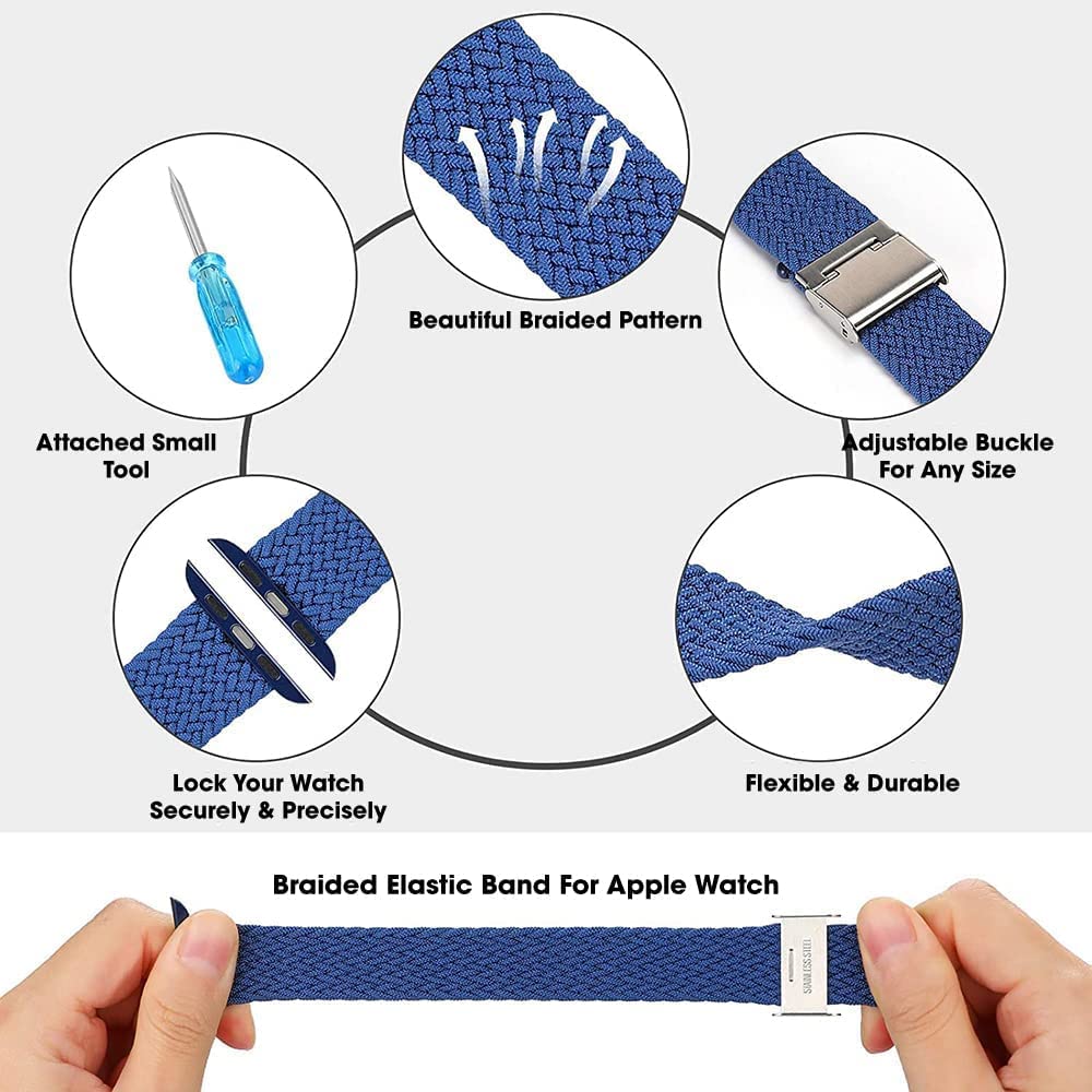 Sounce Compatible with Watch Bands 42mm 44mm 45mm 49mm, Watch Bands for Women Men, Adjustable Braided Solo Loop with Buckle Elastic Sport Bands for Watch SE Series 7/6/5/4/3/2/1