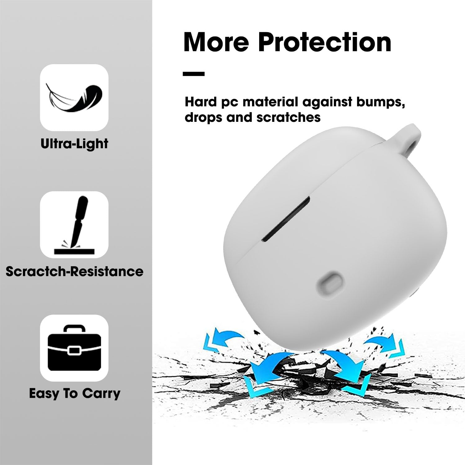 Sounce Earphone Case Cover Compatible for Boat Nirvana Ion, Soft Silicone Skin Case Cover Shock-Absorbing Protective Case with Keychain [Front LED Visible](Grey)