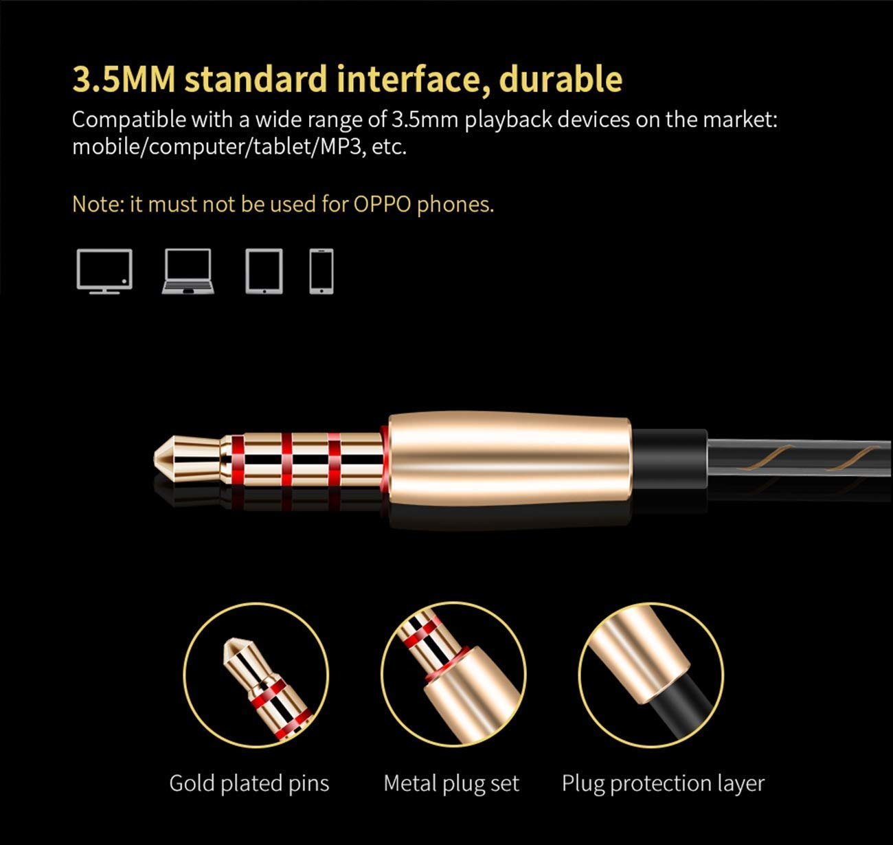 Sounce Thunder in-Ear Wired Earphones with Mic – Hi-Res Audio, 3.5mm Jack, One-Button Control, Extra Earbuds – Premium HiFi Earphones Compatible with Smartphones, Tablets, Laptops (Gold)