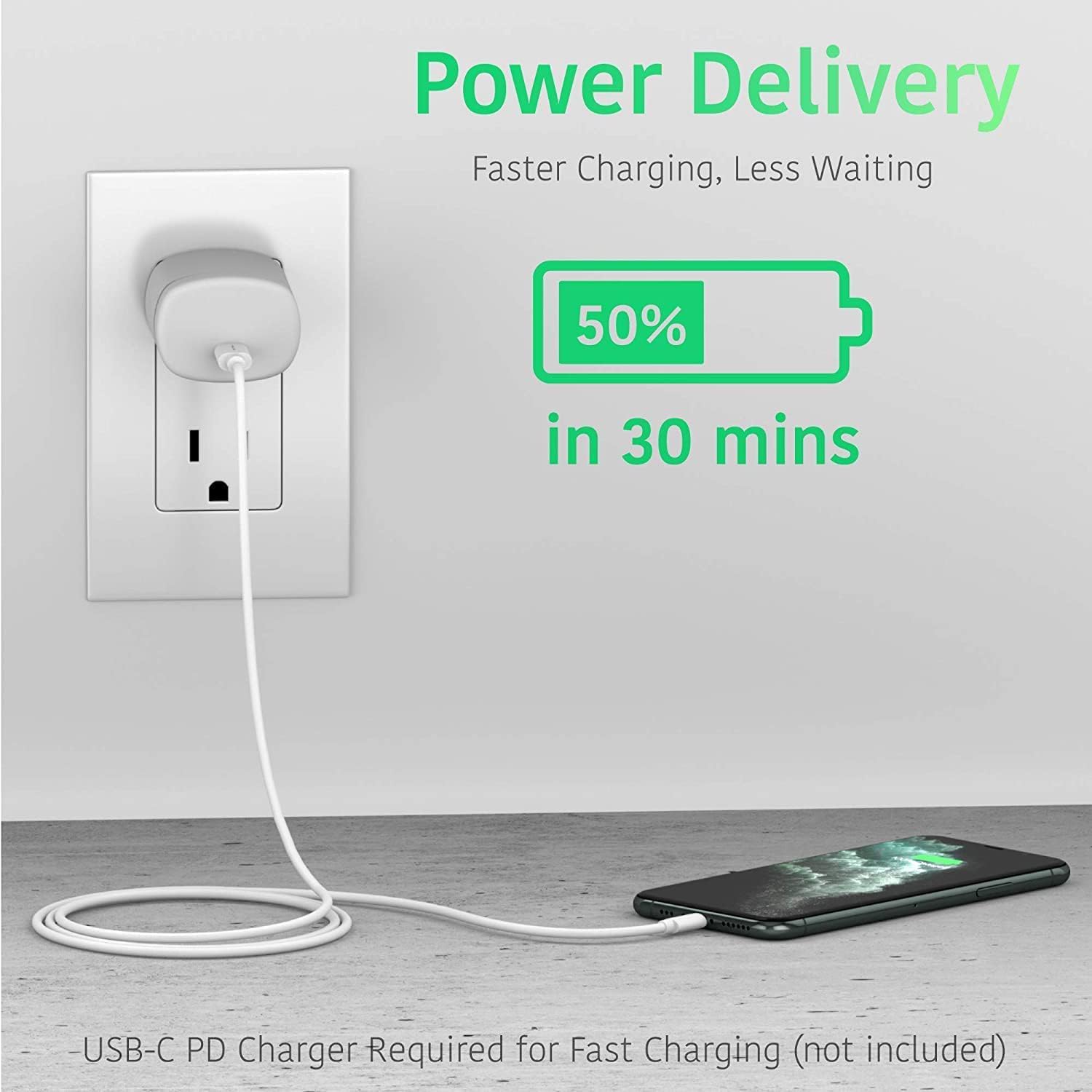 Sounce Type-C to Lightning 20W Charging Cable, 3A Fast Charging Cable with Up to 480 Mbps High-Speed Data Transfer & Sync Cord Compatible with iPhone, iPad, iPad Air, Pro, Mini & Other iOS (White)