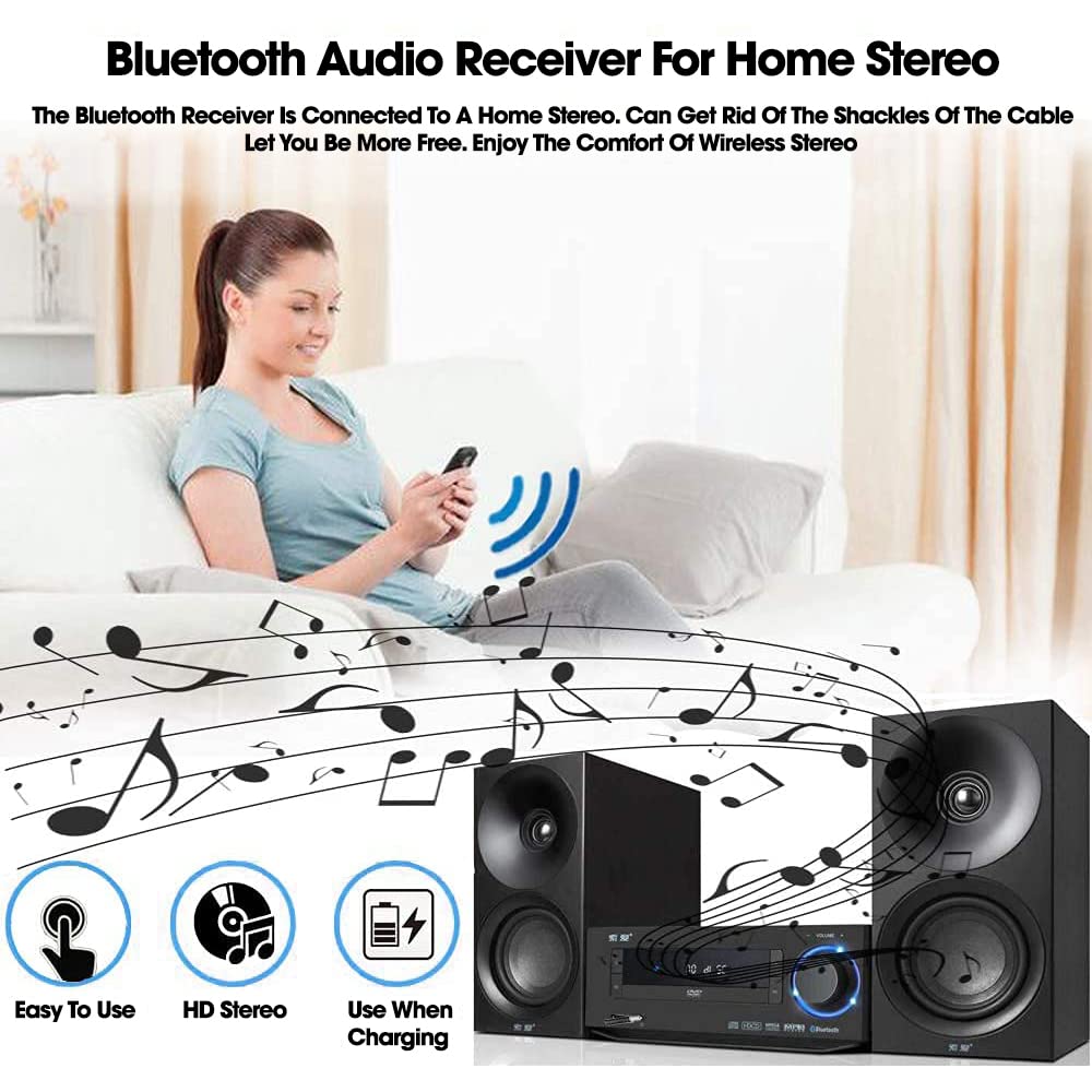 Sounce Bluetooth 5.0 Receiver for Car, Noise Cancelling Bluetooth AUX Adapter, Bluetooth Music Receiver for Home Stereo/Wired Headphones/Hands-Free Call, 16H Battery Life