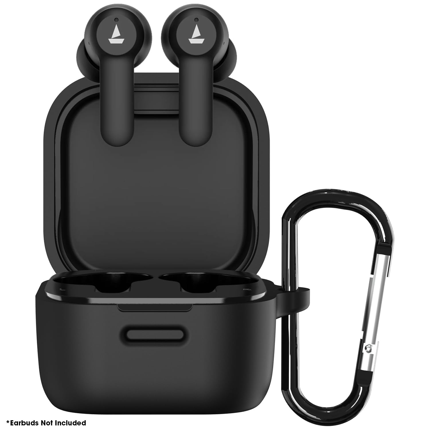 Sounce Earphone Case Cover Compatible for Boat Airdopes Fuel, Soft Silicone Skin Case Cover Shock-Absorbing Protective Case with Keychain [Front LED Visible](Black)