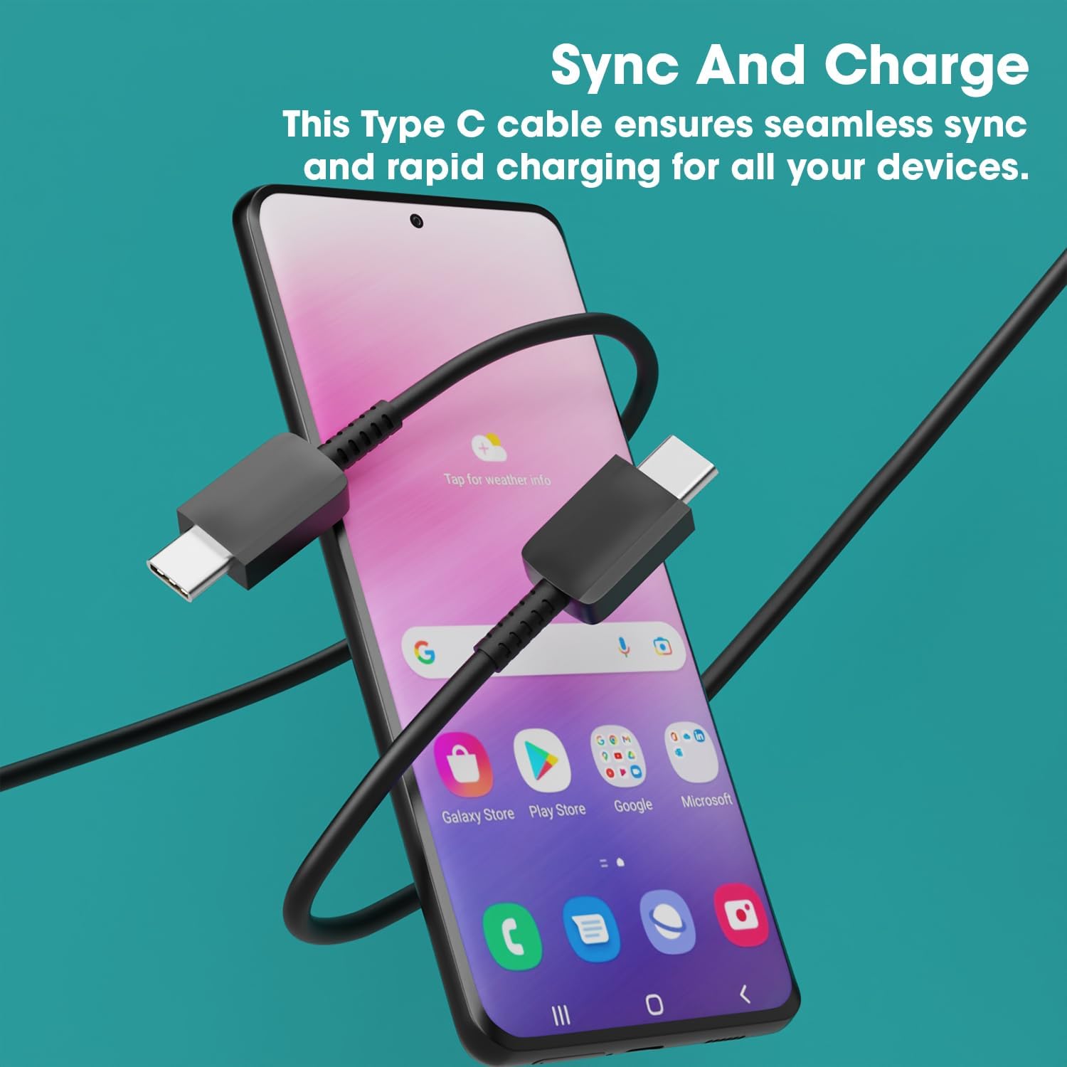 Type-C to Type-C Fast Charging Cable by Sounce | Compatible with Galaxy S24, S23 FE, A54, M14, F34 & More – SuperFast Power & Data Cable (1 Meter, Black)