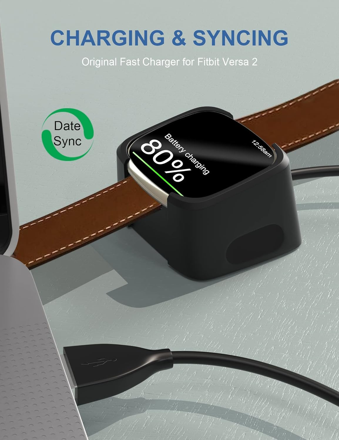 Sounce USB Charging Cable for Fitbit Versa 2 Smart Watch Charger Cord for Fitbit Versa 2 Smart Watch (Not for Versa/Versa Lite), Smartwatch - Black
