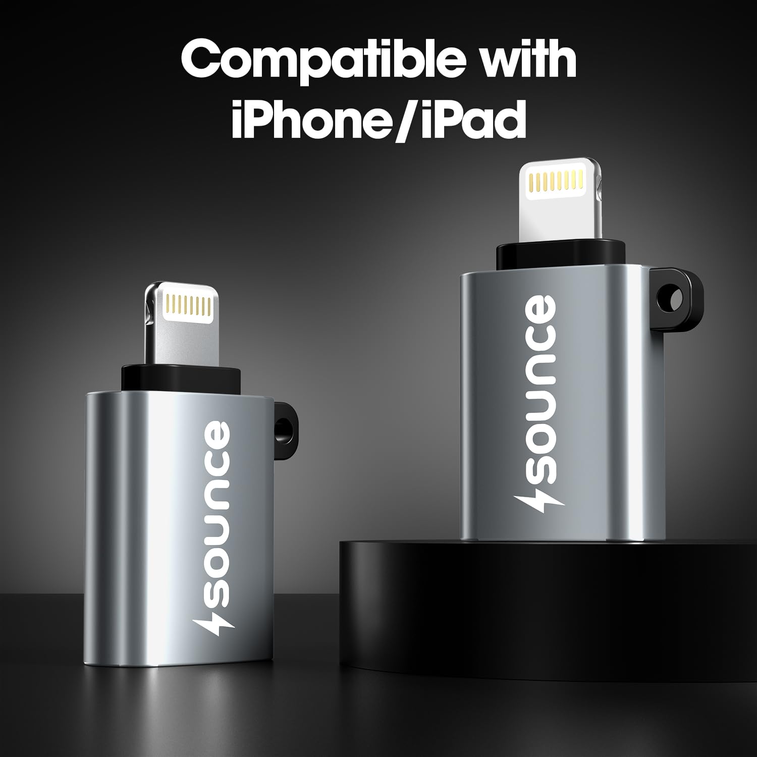 Sounce OTG for iPhone/iPad, Lightning OTG Pendrive Adapter Compatible with All iOS Devices, USB Female Support Connect USB Flash Drive, Keyboard, Mouse (Silver)