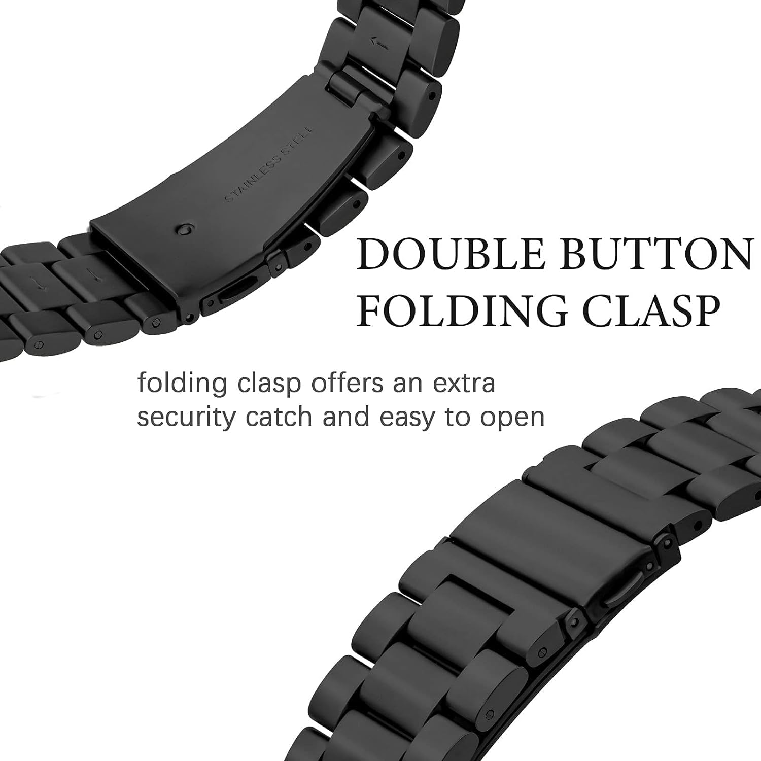 Sounce Stainless Steel Band for Apple Watch Strap Ultra/Ultra 2 Link Bracelet 49mm 44mm 45mm 42mm, Metal Strap with Folding Clasp for Apple Watch Series 9 8 7 6 5 4 3 2 1 SE - Black