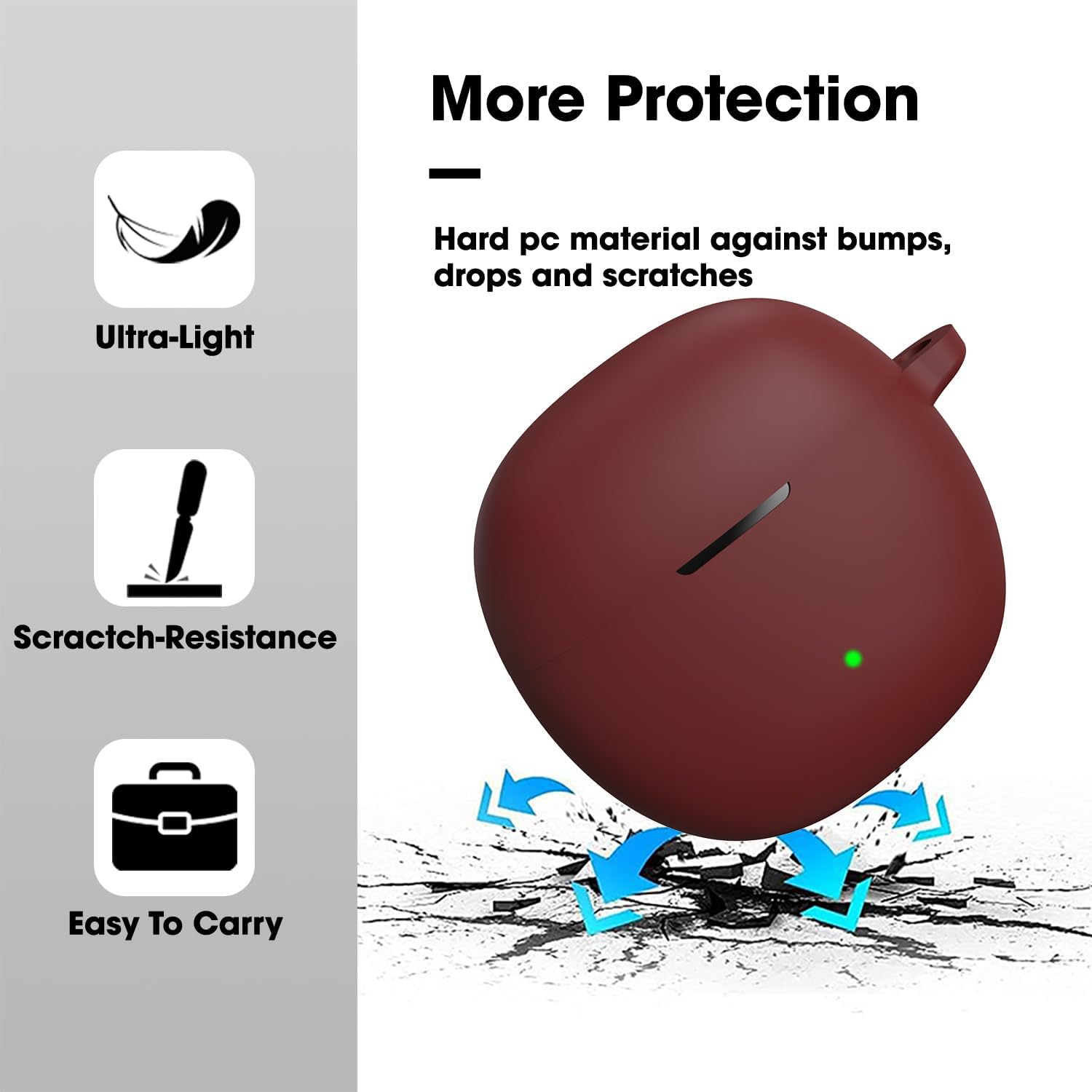 Sounce Portable Silicone Case Scratch-Resistant, 360® Full Protection, Carabiner Clip Compatible with Keychain for Boat Airdopes Atom 81 Full Protection Shockproof Cover Anti Fall Anti Dust (Maroon)