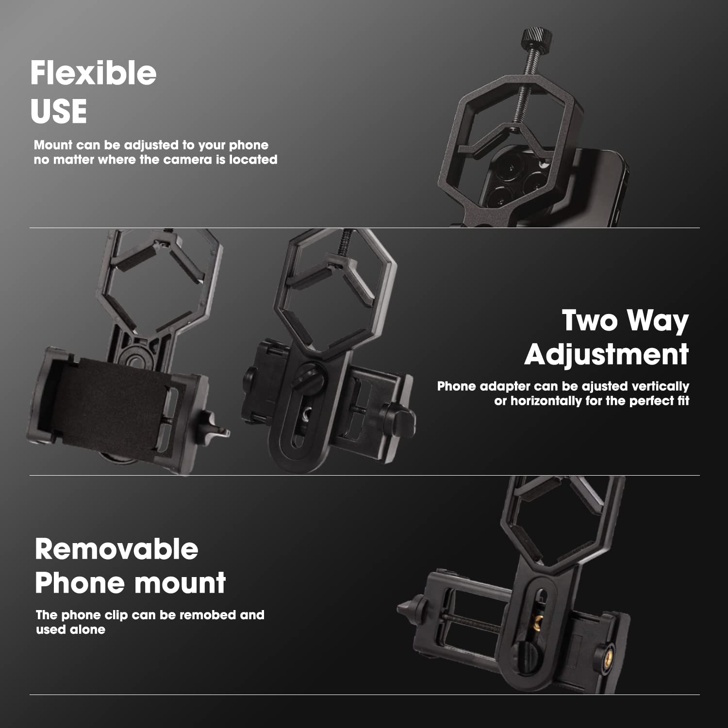 Sounce Telescope Phone Adapter, Universal Cell Phone Mount Compatible Binoculars, Monocular, Microscope, Spotting Scope, Telescope, Smartphone Holder Clip Bracket Fits Almost of Mobile Phones