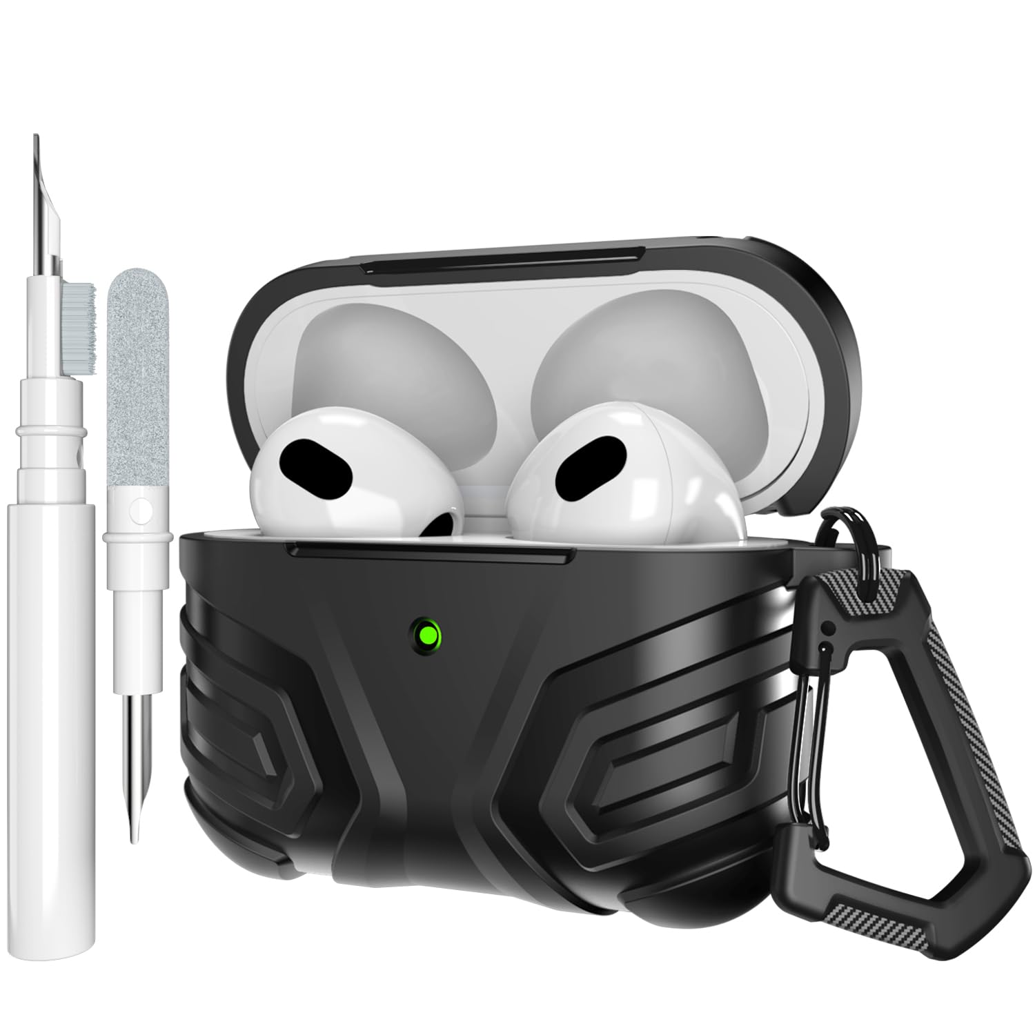 Sounce Rugged AirPod Cover Case for AirPods 4th Generation (2024) with Active Noise Cancellation – Full Body Shockproof Protection + 3-in-1 Cleaning Kit