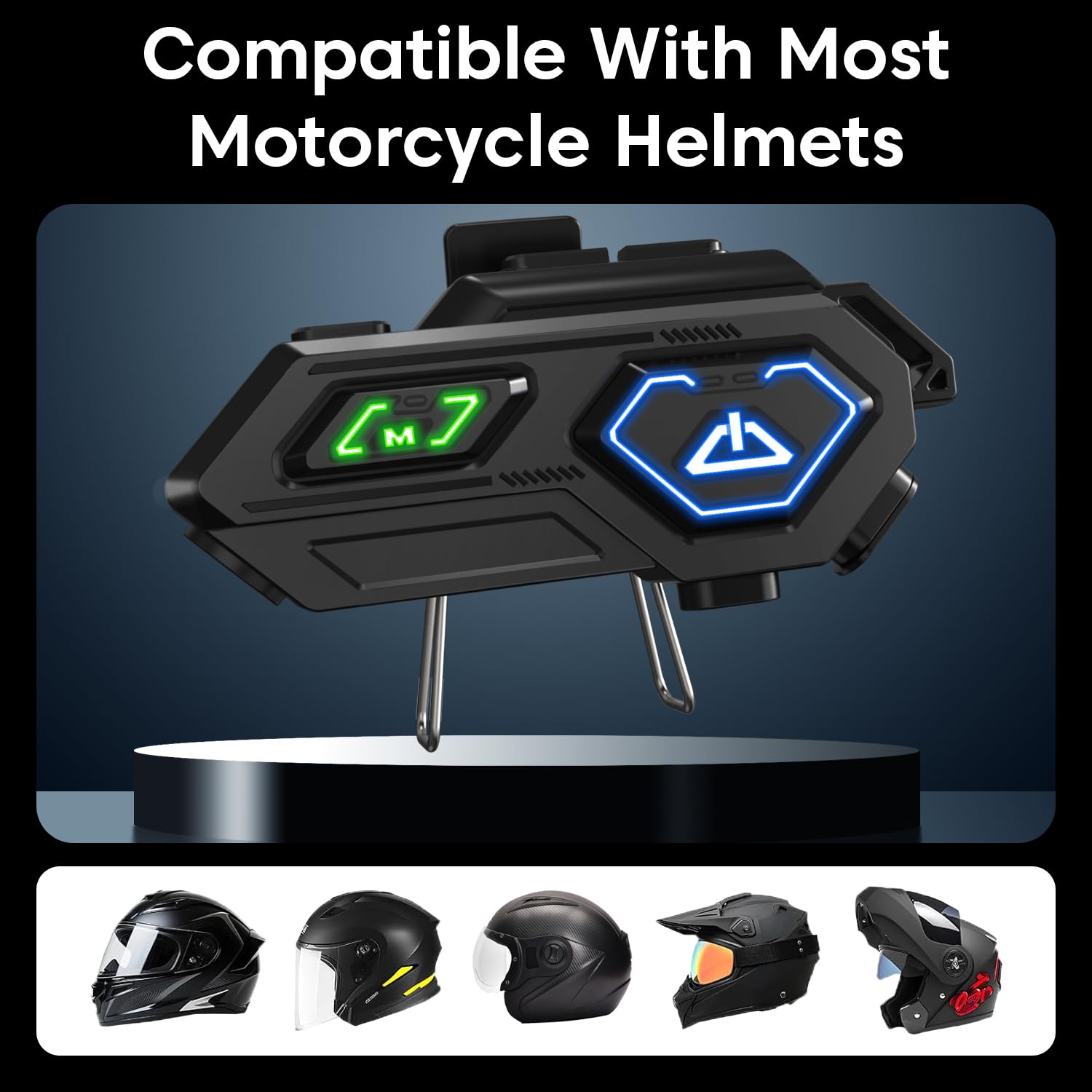 Sounce C8 Pro Motorcycle Bluetooth Intercom Headset – Wireless Helmet Earphones with 50MM HD Speakers, LED Emergency Lights, IPX6 Waterproof, Auto Call Answer, HiFi Stereo Sound, Compatible