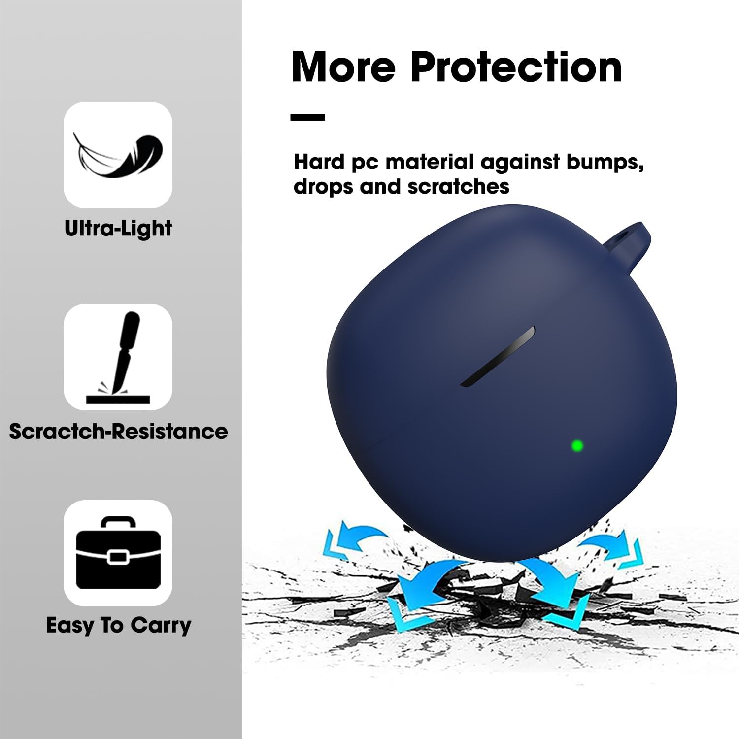 Sounce Portable Silicone Case Scratch-Resistant, 360® Full Protection, Carabiner Clip Compatible with Keychain for Boat Airdopes Atom 81 Full Protection Shockproof Cover Anti Fall Anti Dust (Blue)