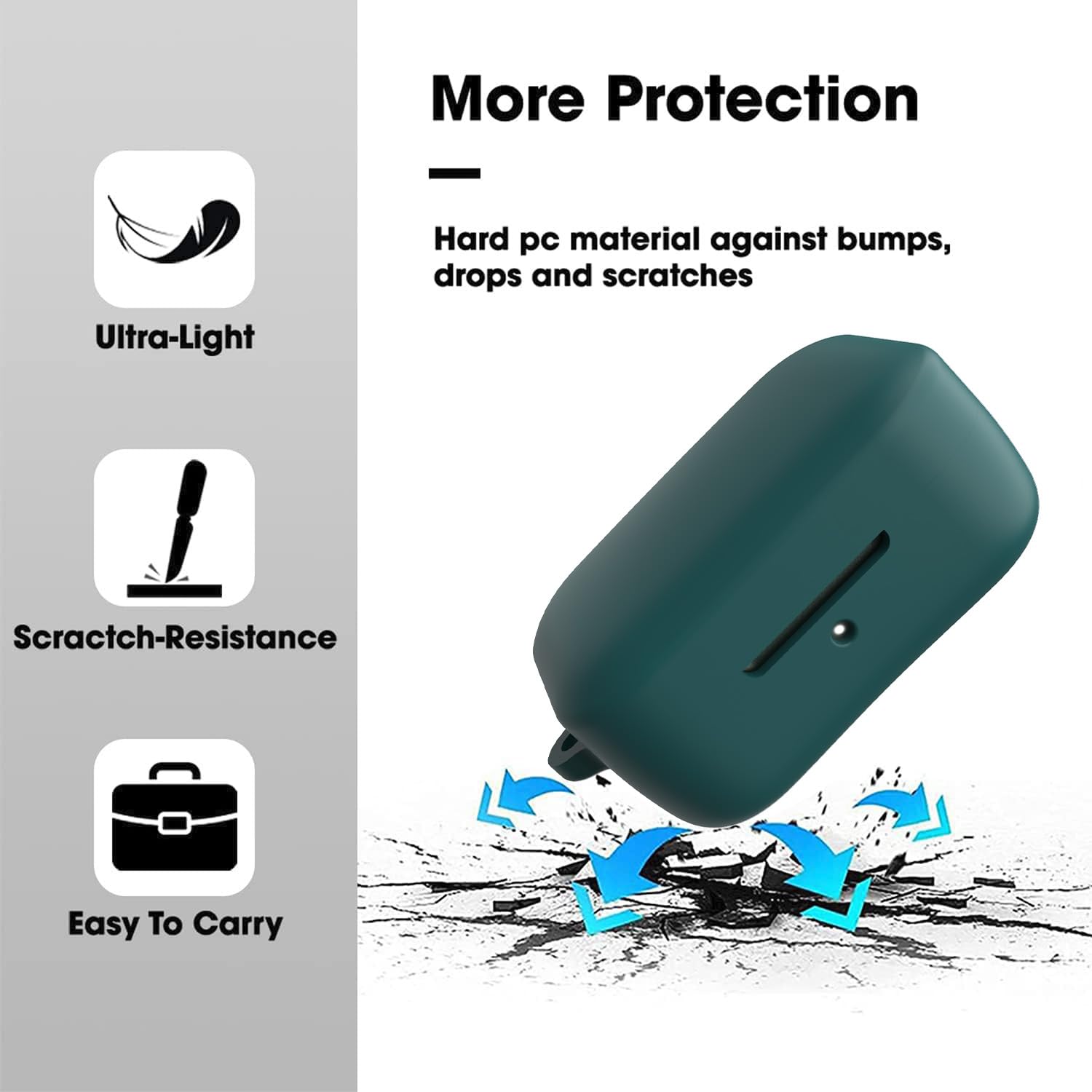 Sounce Earphone Case Cover for Boat Airdopes 800 TWS Soft Silicone Skin Case Cover Shock Absorbing Protective Case with Keychain [Front LED Visible] - Green