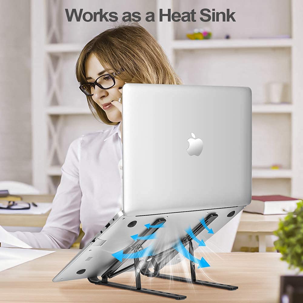 Sounce Laptop Tabletop Stand, Fold-Up, Adjustable, Ventilated, Portable Holder for Desk, Aluminum Foldable Laptop Ergonomic (Black)