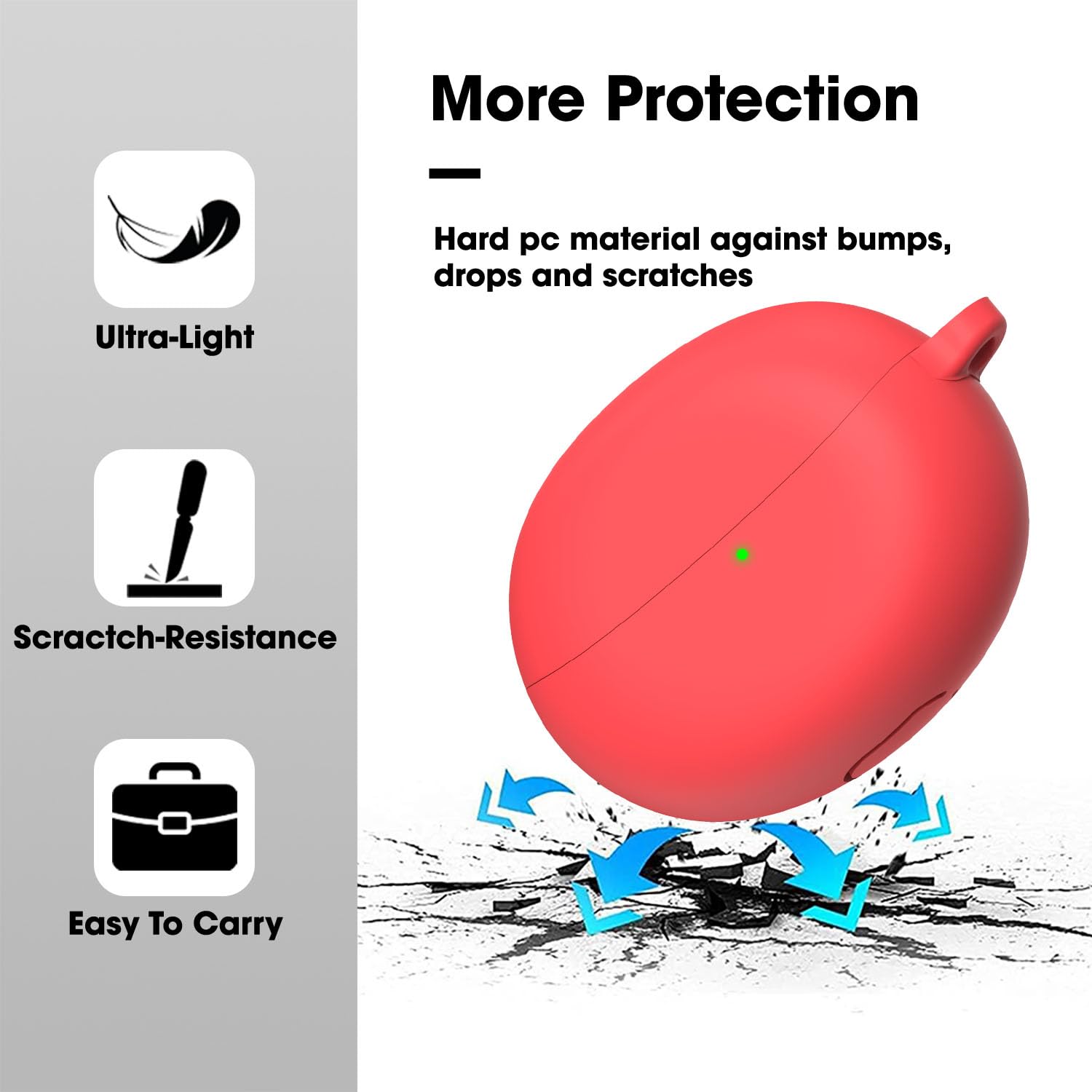 Sounce Earphone Case Cover Compatible for Oppo Enco Air 2 Pro, Soft Silicone Skin Case Cover Shock-Absorbing Protective Case with Keychain [Front LED Visible] (Red)