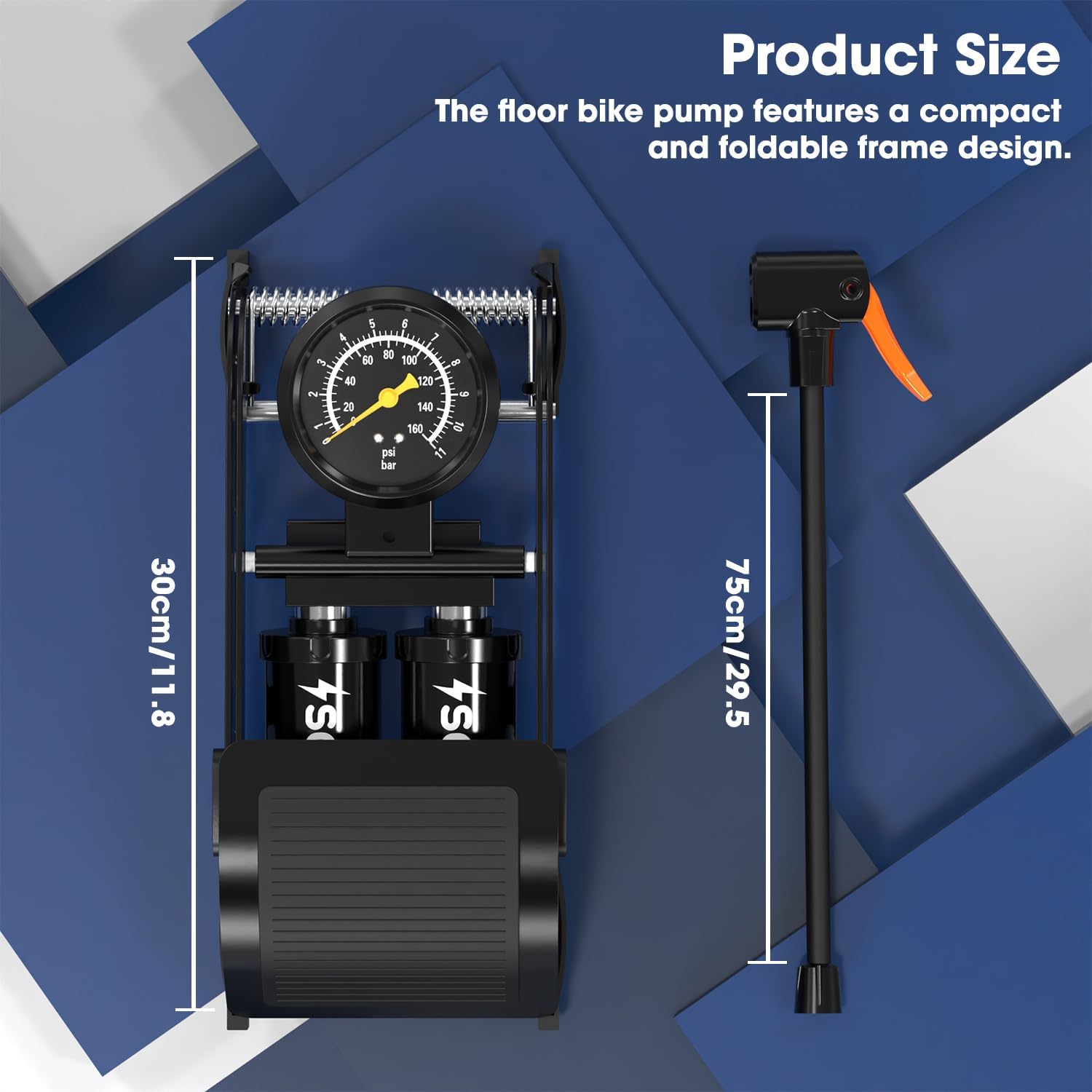 Sounce Floor Cycle Pump with 160 Psi Double Cylinder Portable Foot Pump, Bicycle Pump Portable Air Foot Pump, Tyre Inflator for car Bike and Cycle, Car Air Pump for Tyres
