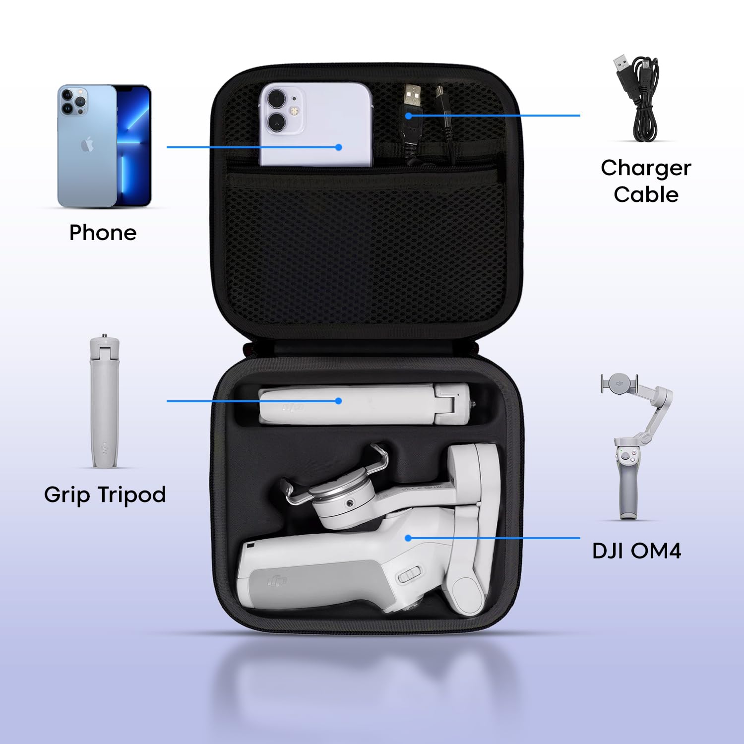 Sounce Hard Shell Nylon Storage Bag for DJI Osmo Mobile 3/4/4 SE – Waterproof & Shockproof Carrying Case with EVA Protection, Secure Elastic Bands &Gimbal Stabilizer & Accessories – Black