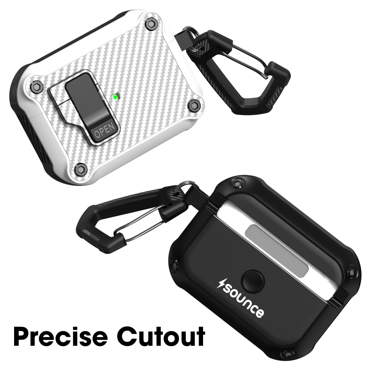 Sounce Tough Case Compatible with Airpods Pro 2 Case Cover with Carabiner, Rugged Protective Cover for Airpods Pro 2nd Generation Case Cover Shock Armor Series [Front LED Visible](White)