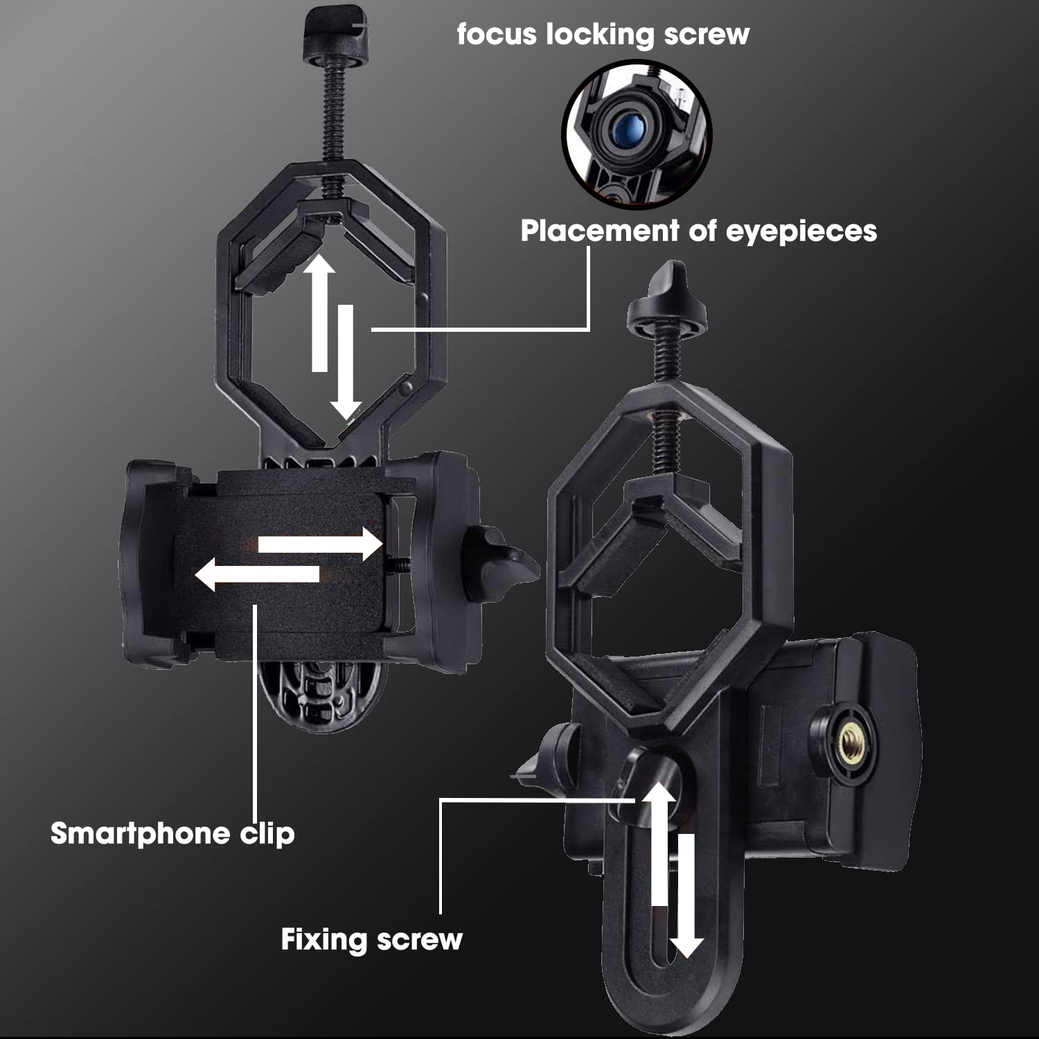 Sounce Telescope Phone Adapter, Universal Cell Phone Mount Compatible Binoculars, Monocular, Microscope, Spotting Scope, Telescope, Smartphone Holder Clip Bracket Fits Almost of Mobile Phones