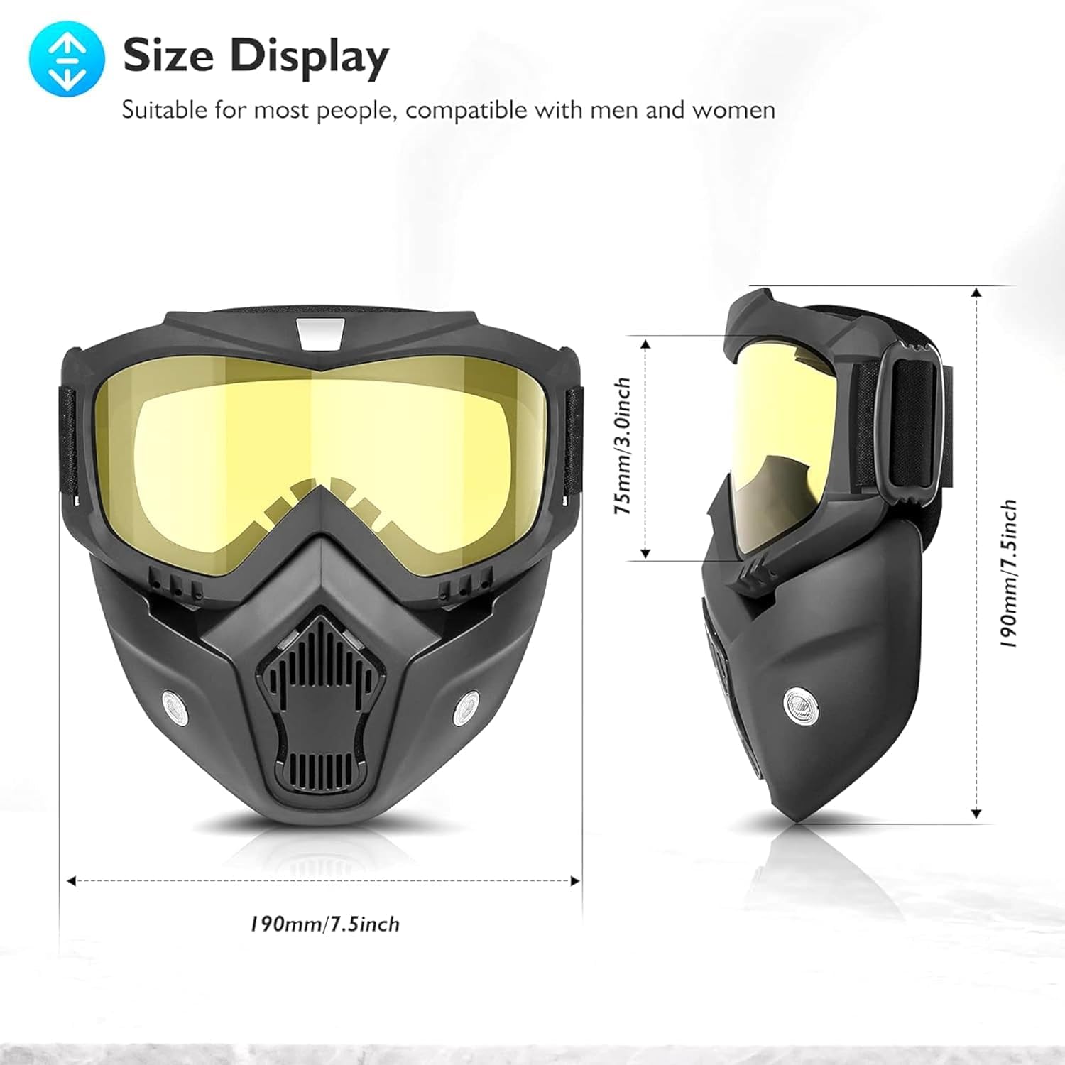 Sounce Anti Scratch Goggle Bike Mask, UV Protective Open Face & Eyewear Windproof Dirt Shield Adjustable Strap Soft Foam Padded Detachable for Cycling Bike Off Road Racing Riding Unisex - Yellow