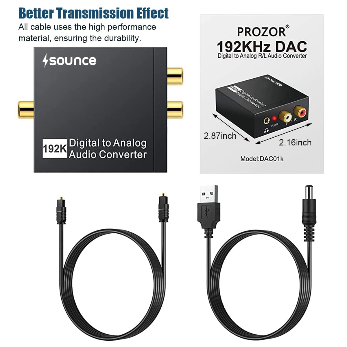thumbnail image 2 of Digital Audio Cable DAC Converter, Techole Aluminum 192KHz Digital Toslink To Analog 1047435 2 of 13