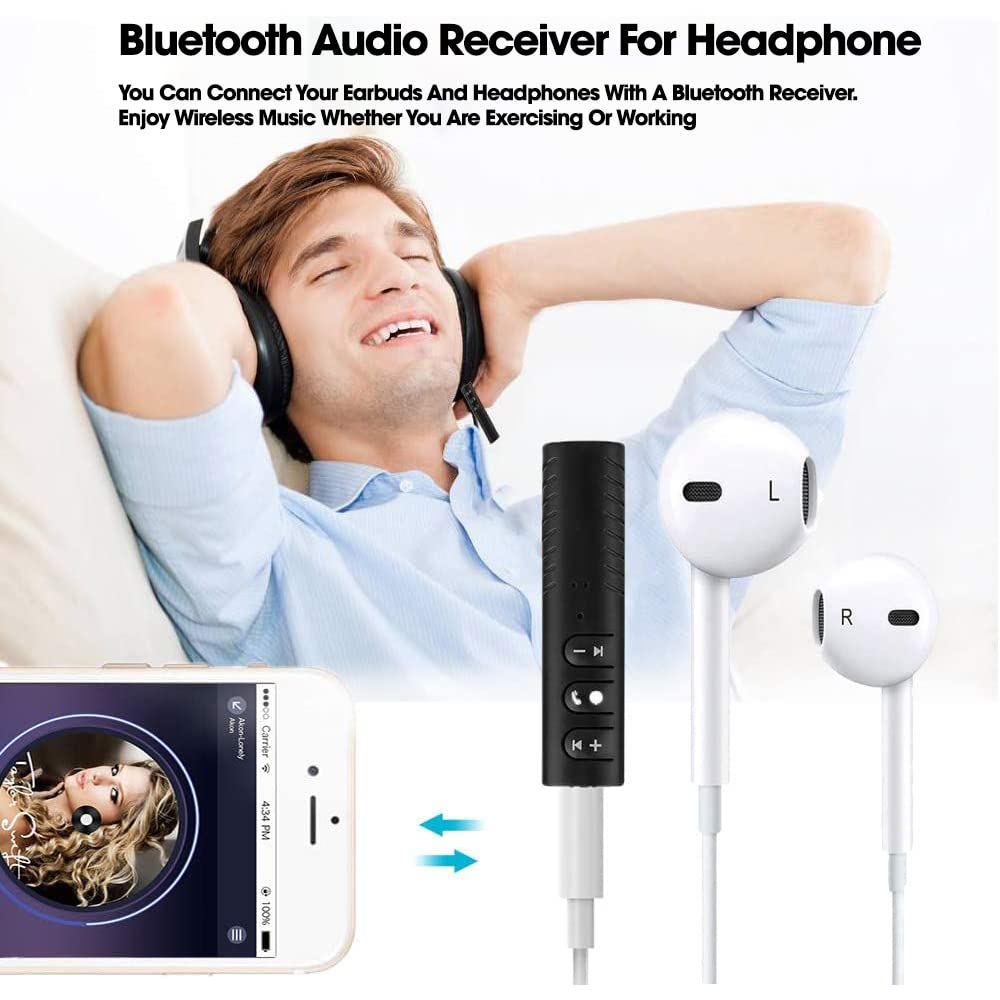 Sounce Bluetooth 5.0 Receiver for Car, Noise Cancelling Bluetooth AUX Adapter, Bluetooth Music Receiver for Home Stereo/Wired Headphones/Hands-Free Call, 16H Battery Life