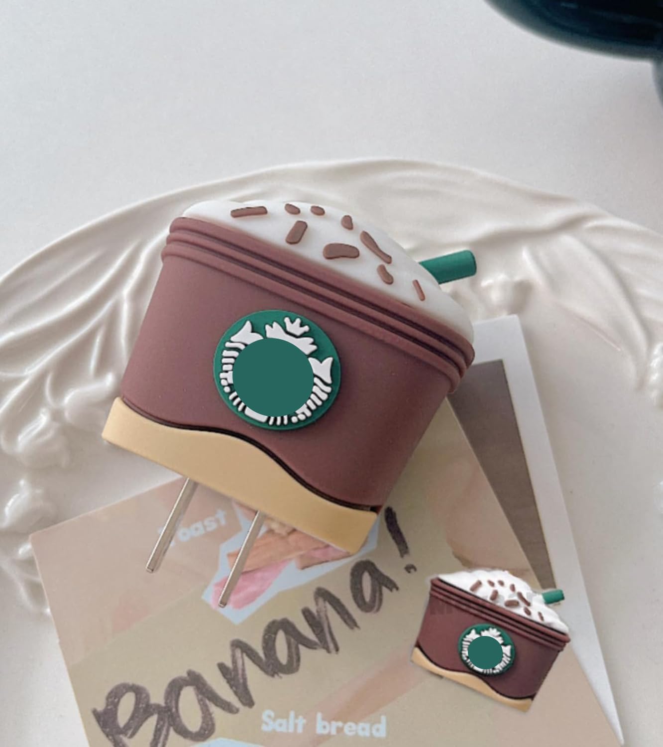 Sounce iPhone 18W & 20W Charger Protector with 3D Cute Starbucks Pattern and Wire Protector for Lightning Cable - Charger Protective Cover, Protection Sleeve, Cord Saver for Earphone