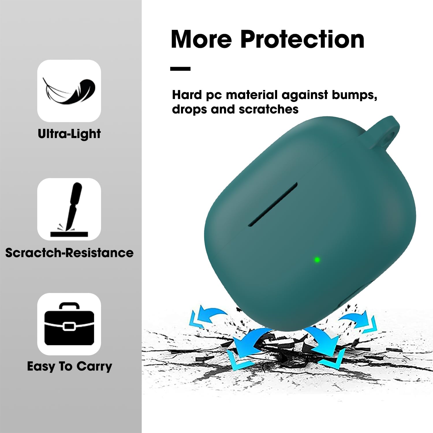 Sounce Earphone Case Cover Compatible for Realme Buds T300, Soft Silicone Skin Case Cover Shock-Absorbing Protective Case with Keychain [Front LED Visible](Green)