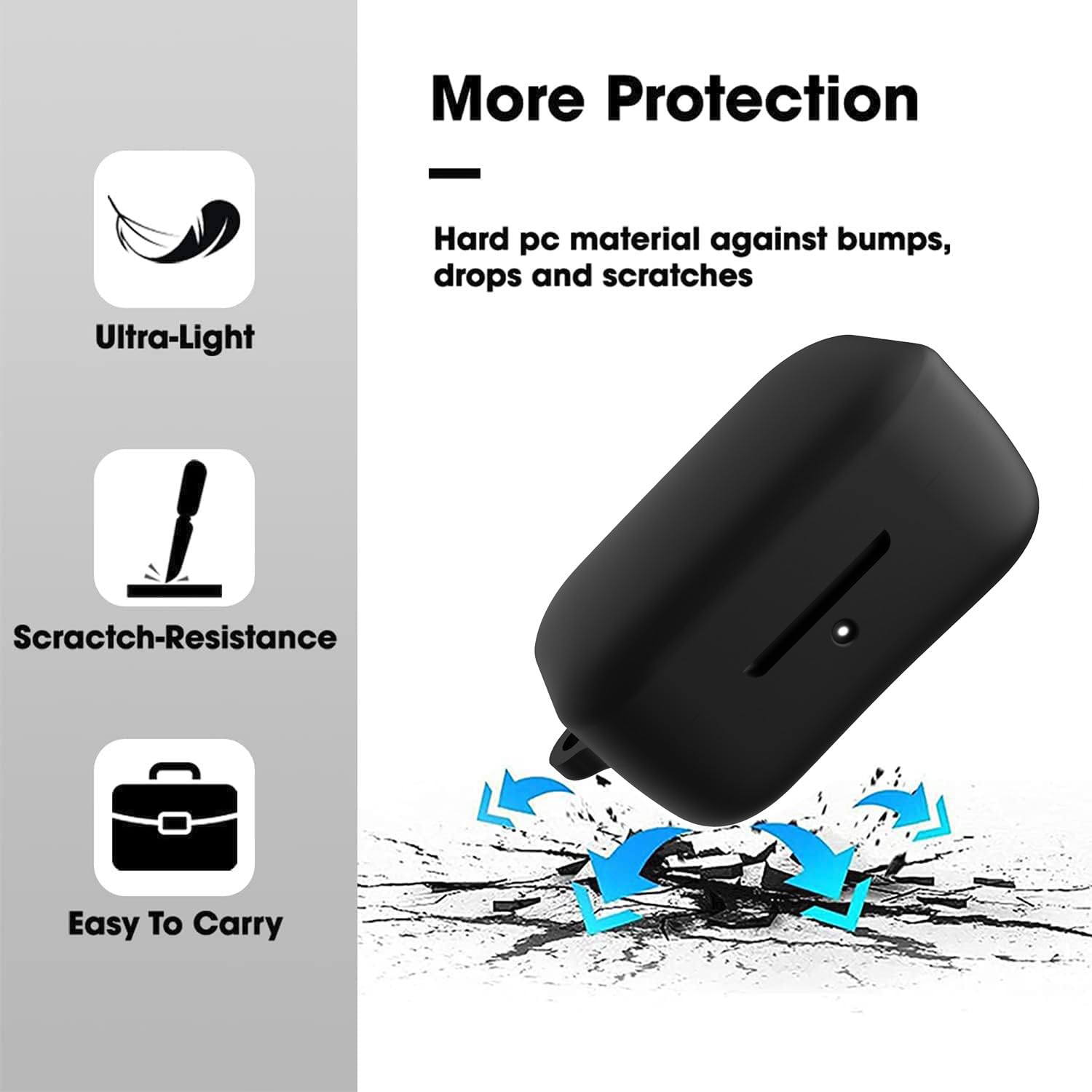Sounce Earphone Case Cover for Boat Airdopes 800 TWS Soft Silicone Skin Case Cover Shock Absorbing Protective Case with Keychain [Front LED Visible] - Black