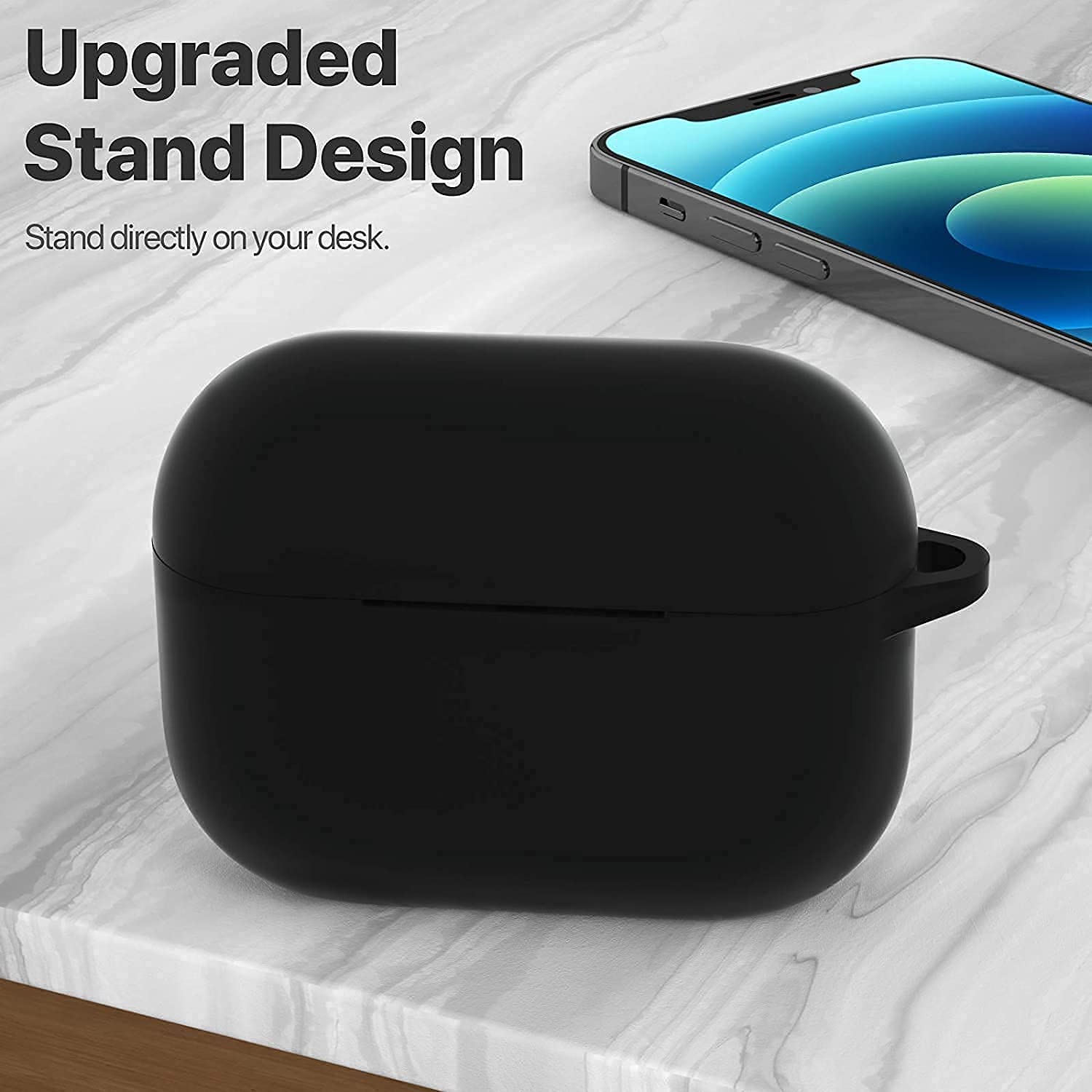 Sounce AirPods Pro Case, Soft Silicone Skin Case Cover Shock-Absorbing Protective Case with Keychain Compatible with AirPods Pro [Front LED Visible] (Black)