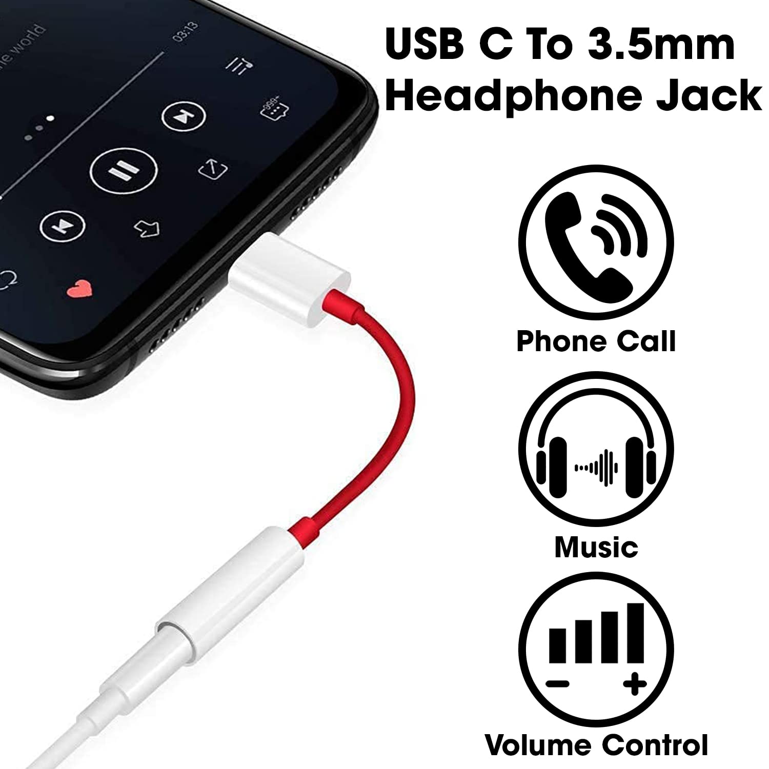 Sounce Type-C to 3.5mm Audio Adapter | Noise-Canceling Jack Converter for OnePlus 8T/8/7/7 Pro/6/6T & All Pro Devices (Pack of 1)