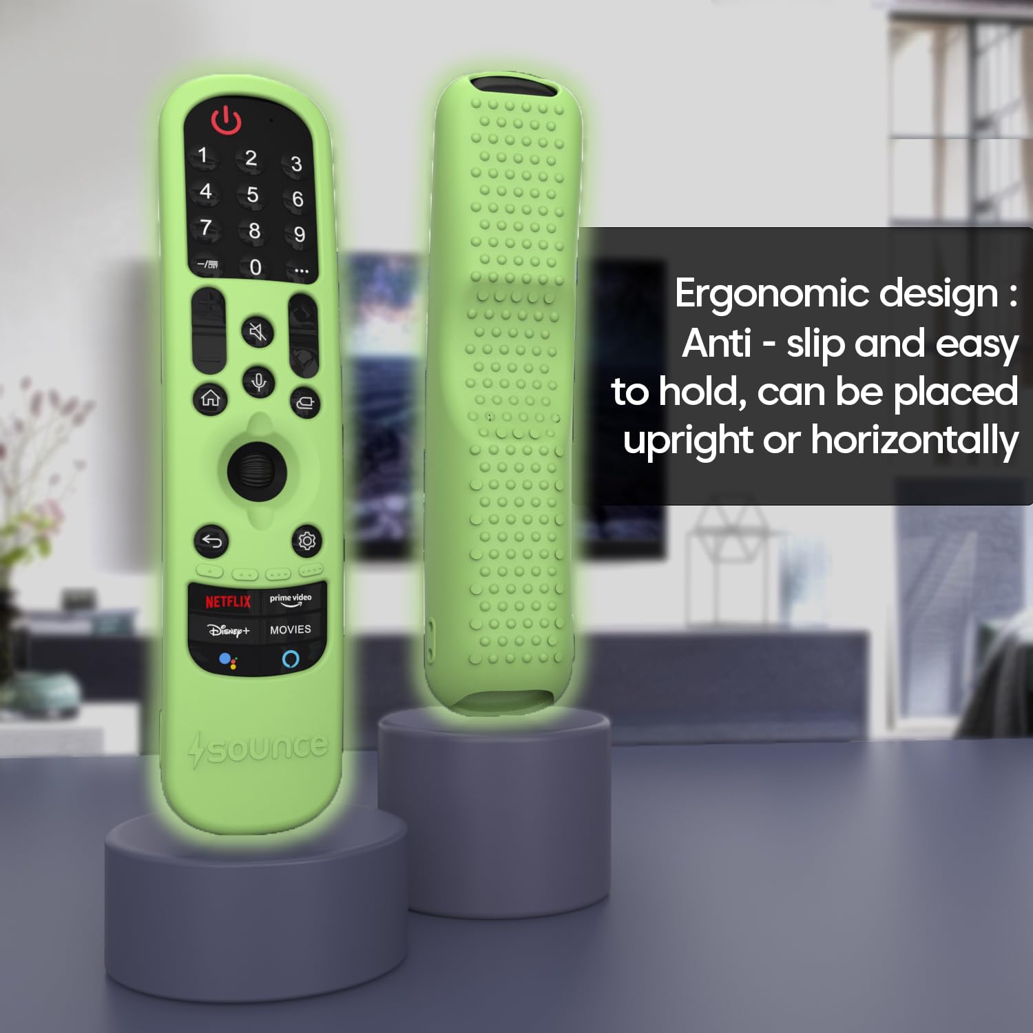 Sounce LG TV Silicone Remote Cover Compatible with LG TV Remote LG AN-MR21GA (2021) LG MR22GA (2022) LG MR23GA (2023) Magic Remote Case with Loop (Luminous Green) [Remote NOT Included]
