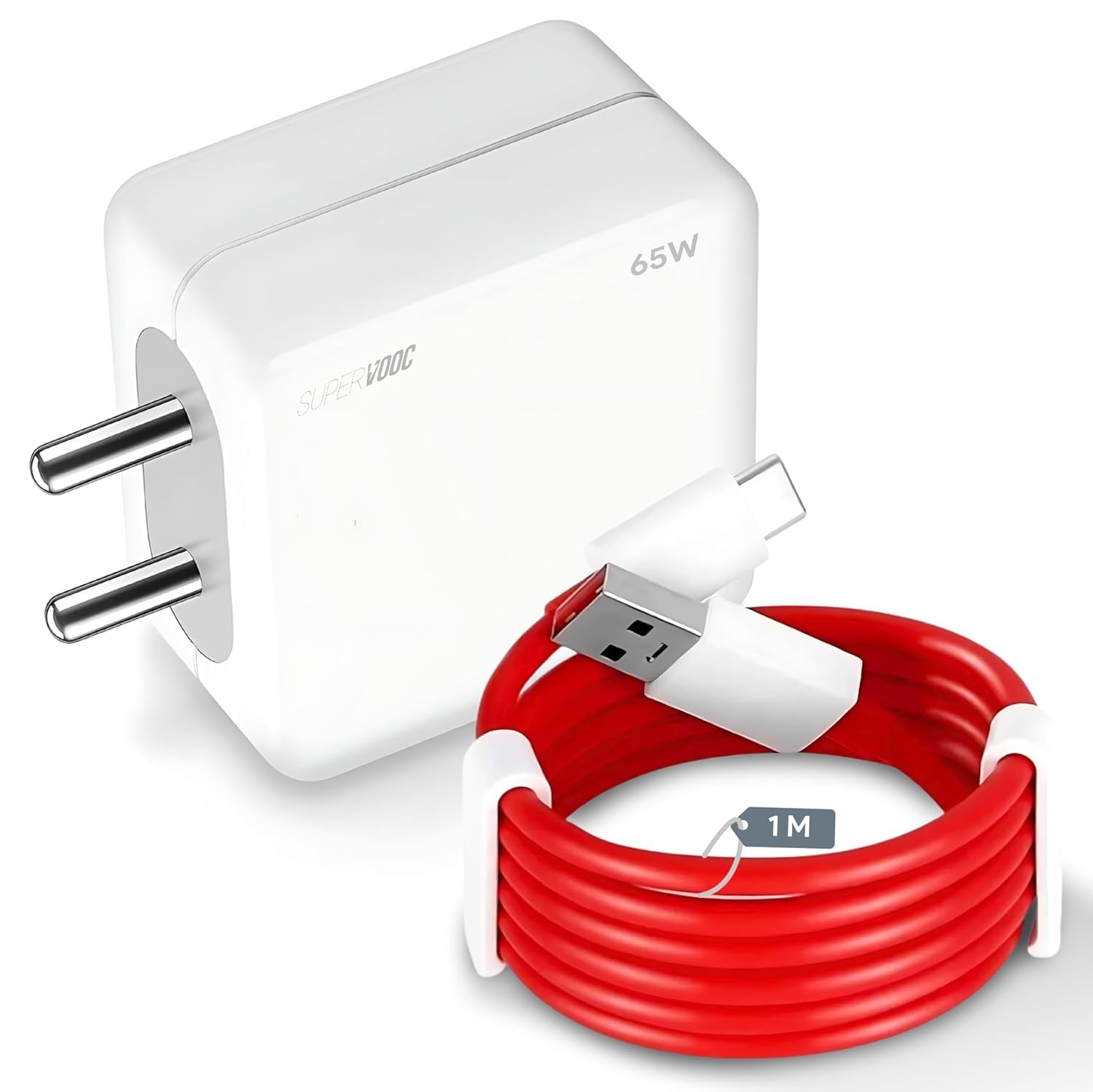 65W SUPERVOOC Fast Charger Adapter with USB-A to Type-C Cable | Warp/Dash Charging Combo for OnePlus 12/11/Nord Series – by Sounce (1M Cable Included)