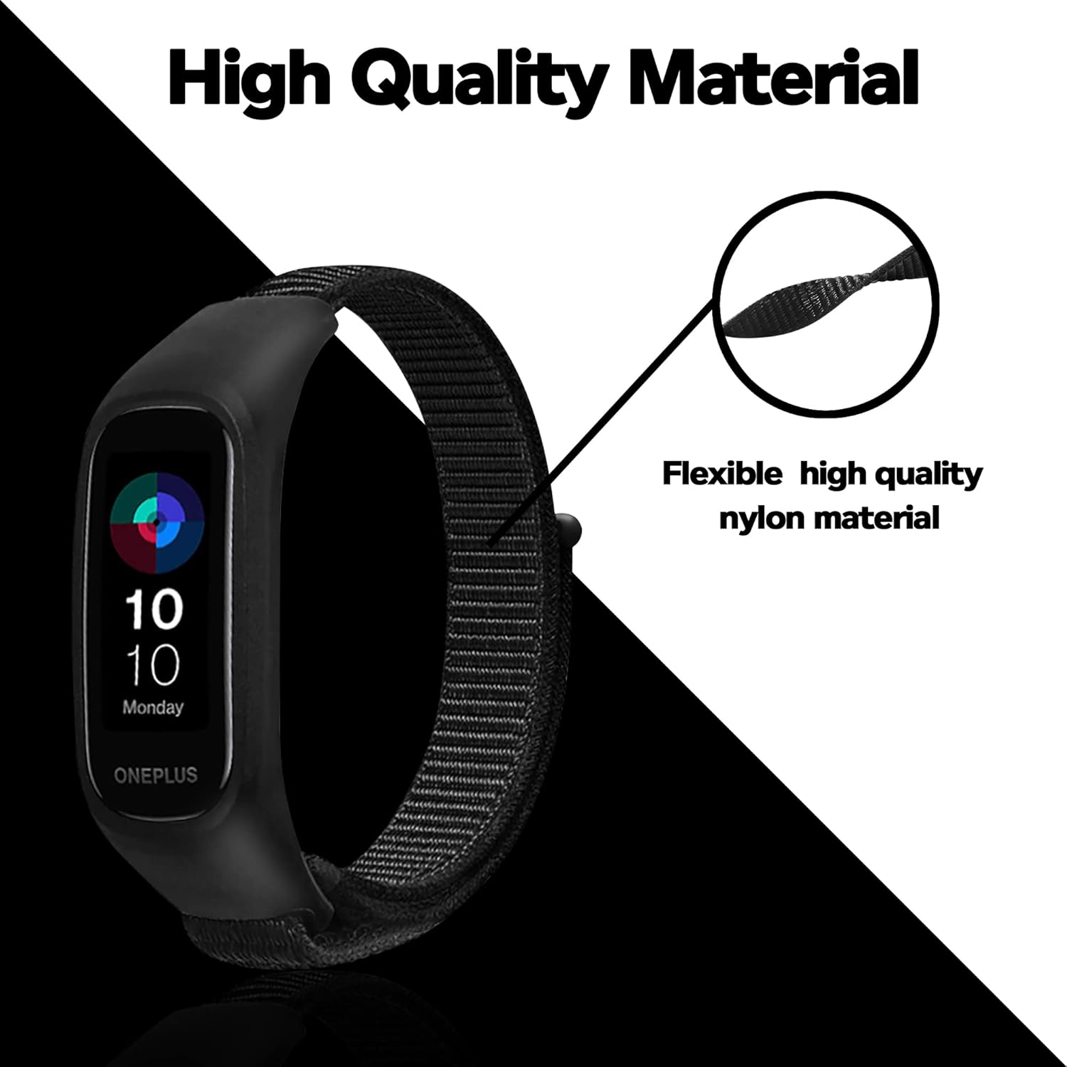 Sounce Black Nylon Adjustable Band Strap Compatible for Oneplus Smart Band & Oppo Smart Band
