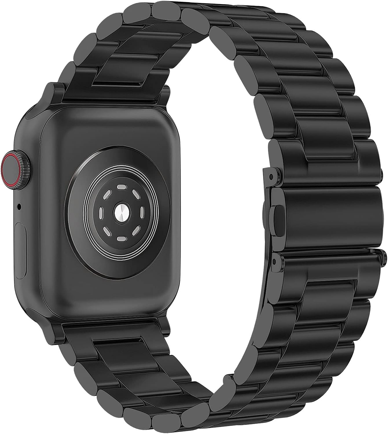Sounce Stainless Steel Band for Apple Watch Strap Ultra/Ultra 2 Link Bracelet 49mm 44mm 45mm 42mm, Metal Strap with Folding Clasp for Apple Watch Series 9 8 7 6 5 4 3 2 1 SE - Black