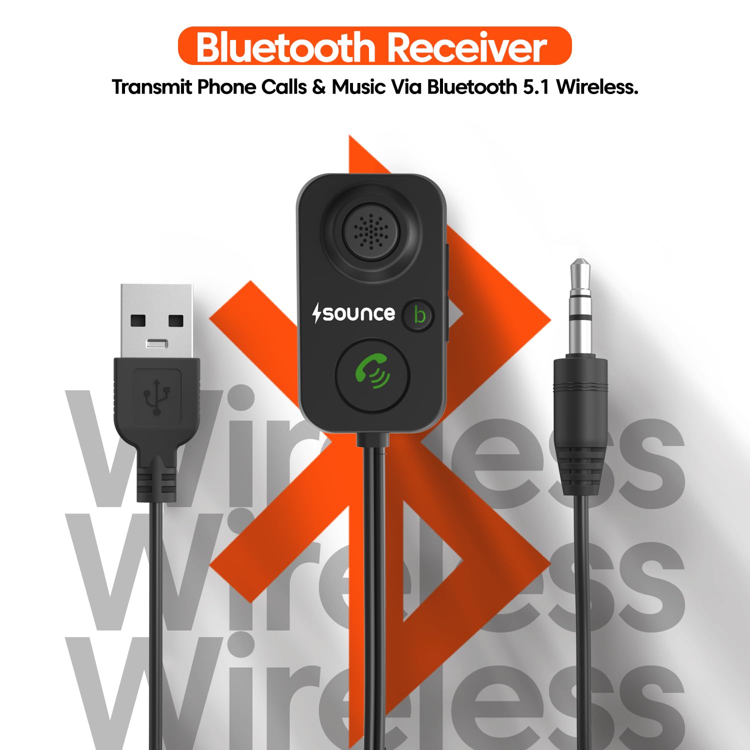 Sounce Bluetooth Receiver for Car | Bluetooth Car Device for Handsfree Calling | Bluetooth 5.0 Transmitter Receiver for Home, Headphones, PC,TV and All Smartphones (Black)