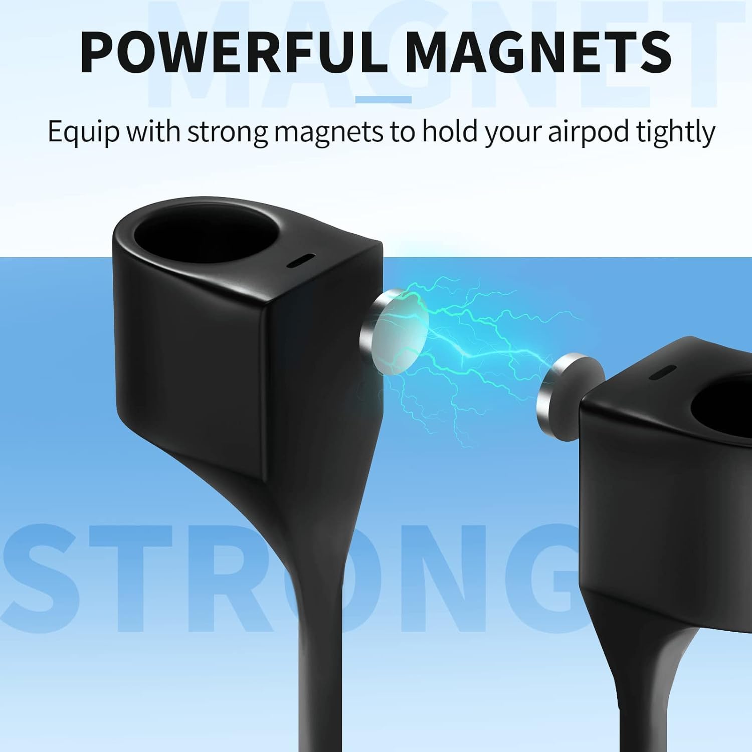 Sounce Anti-Lost Magnetic String Silicone Cable Strap for Apple Airpods 3rd Gen, Airpods 1 & 2, Airpods Pro Soft Neck Rope Cord - Black